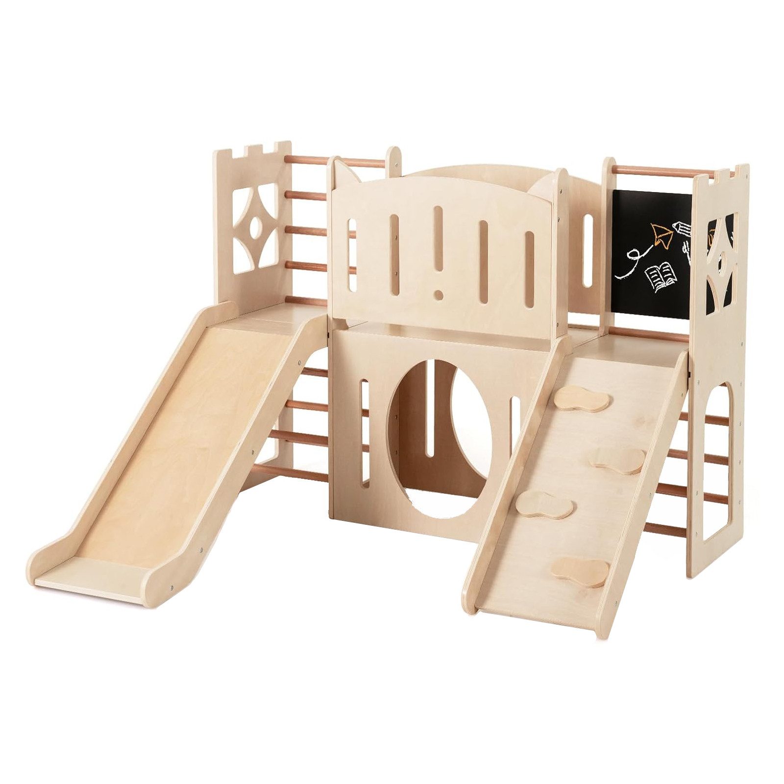 KOMFOTTEU Spielturm Kletterset Klettergerüst, mit Rutsche, Tafel & Kletterleiter