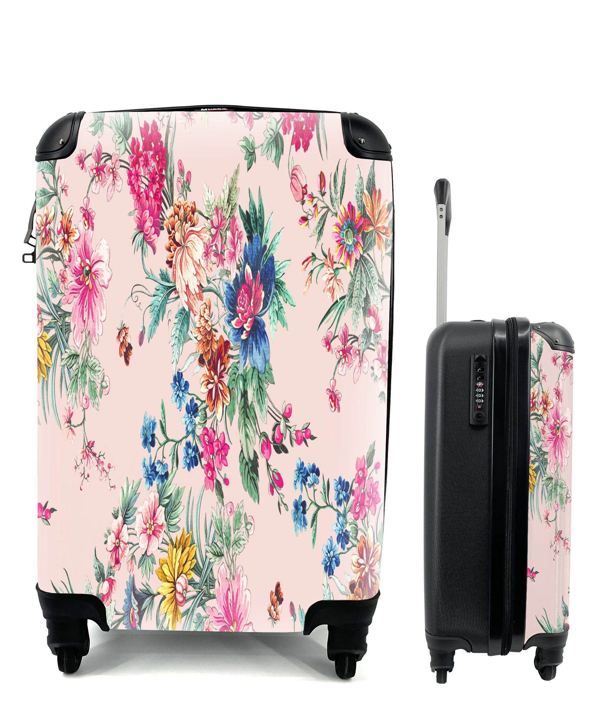MuchoWow Handgepäckkoffer Blumen - Rosa - Farben, 4 Rollen, Reisetasche mit rollen, Handgepäck für Ferien, Trolley, Reisekoffer