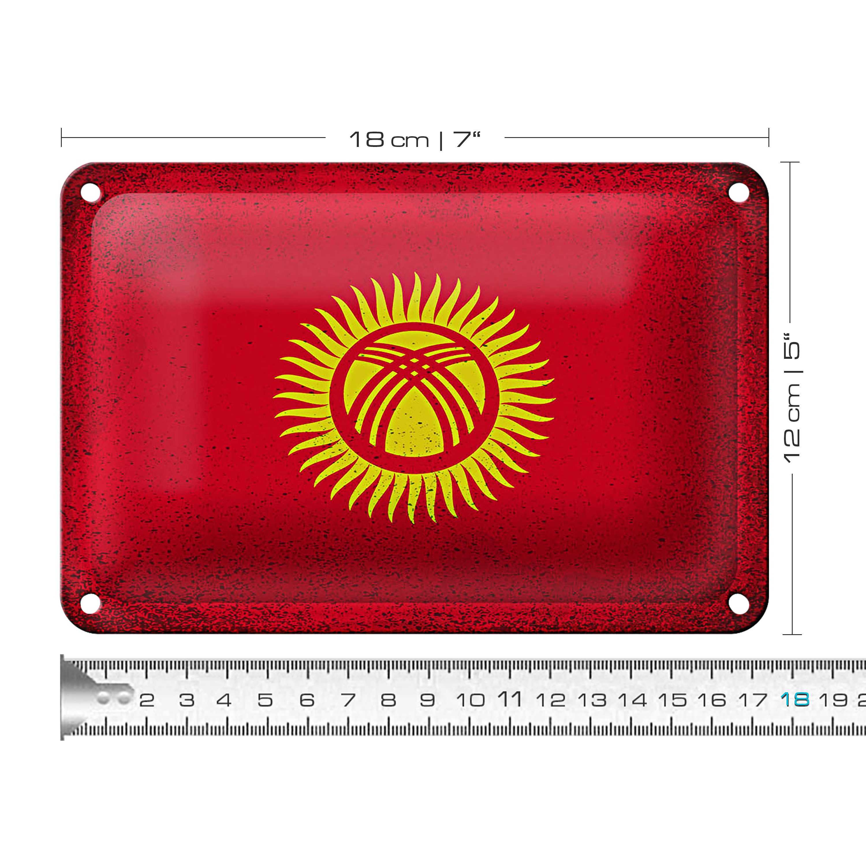 Roomando Metallschild Flagge Kirgisistan 18x12cm Kyrgyzstan Vintage