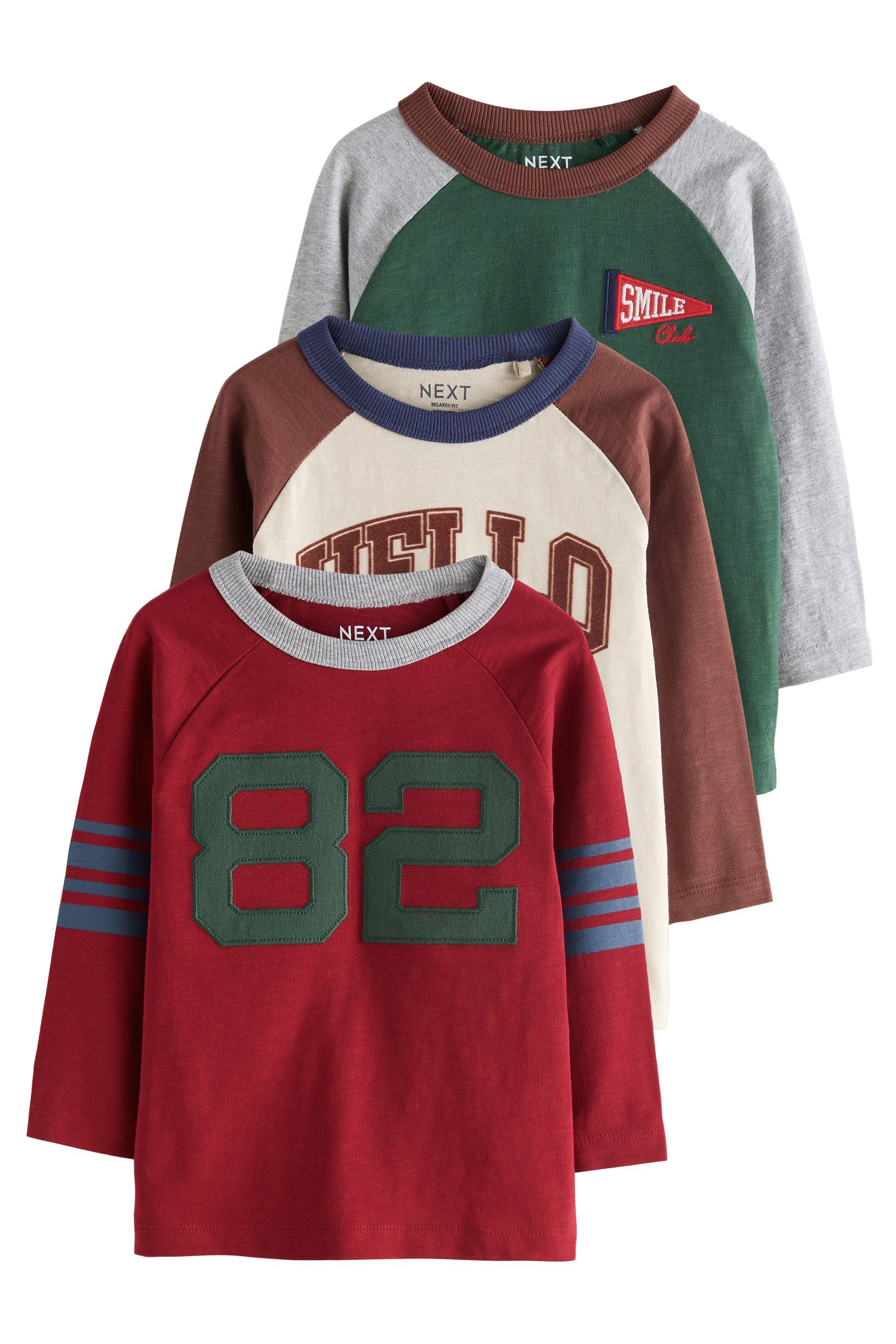 Next Langarmshirt 3 x Langarmshirts mit Struktur (3-tlg)