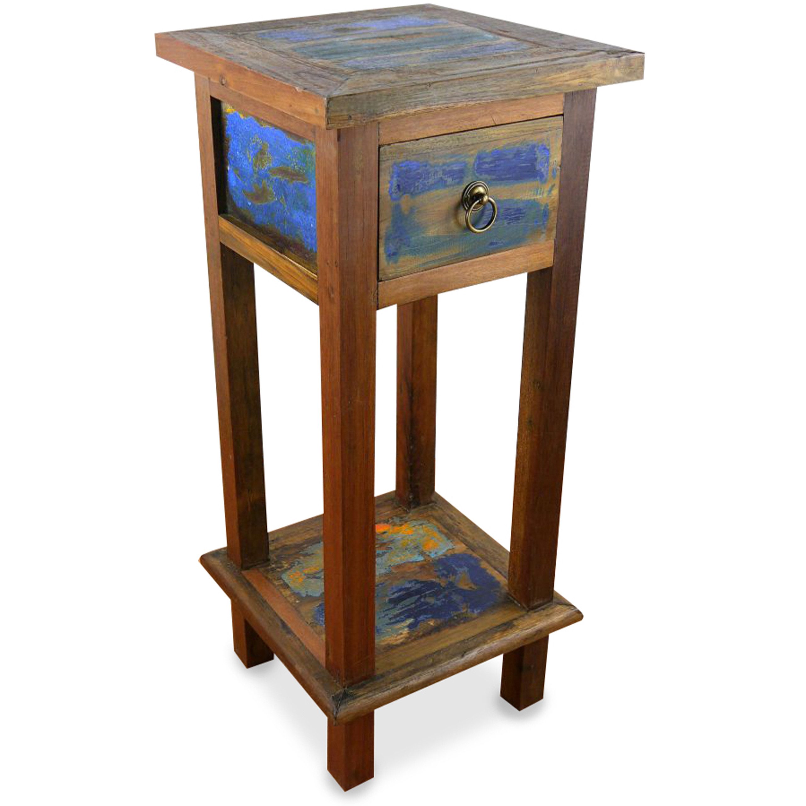 livasia Nachttisch Nachttisch aus Java, Teakholz, recyceltes Bootsholz 35x35x80cm