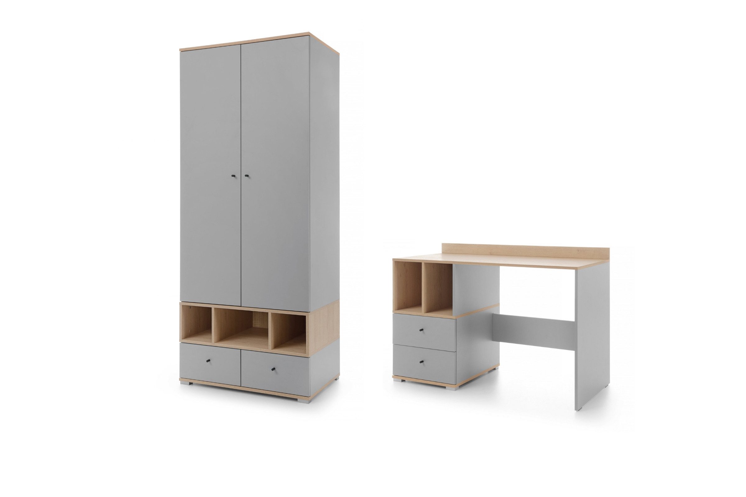 Deine Möbel 24 Jugendzimmer-Set OLAF B (1+5) Kinderzimmer - Set Jugendzimmer, (Set, 2-tlg., Kleiderschrank Schreibtisch), OLAF Kollektion Grau Eiche