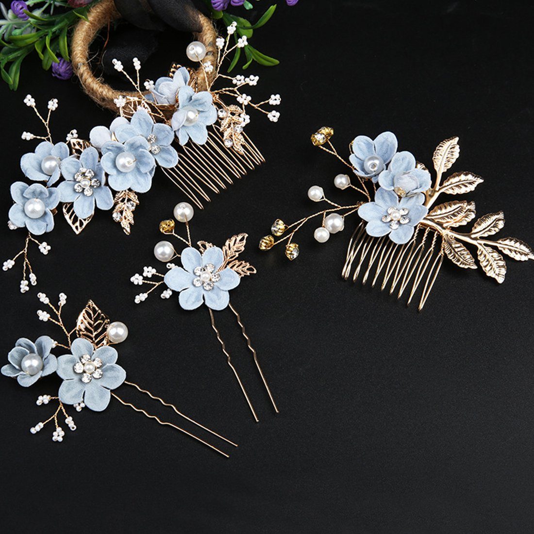 Zubehör Weiß Stk 4 Blumen, Haar Hochzeit Kamm Diadem GLAMO Braut Perlen Haar mit