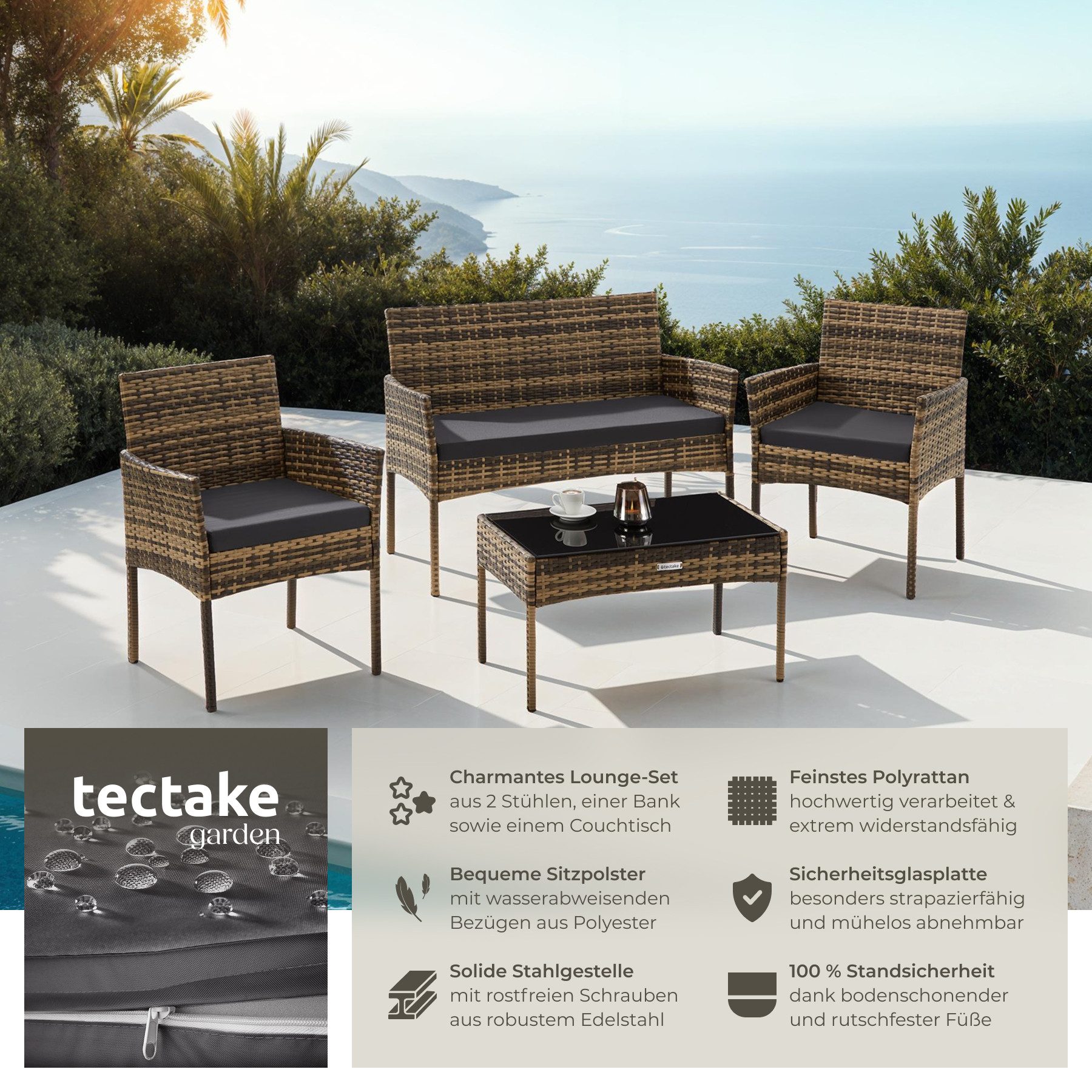tectake Sitzgruppe Rattan Gartenset, (Set., 4-tlg), günstig online kaufen