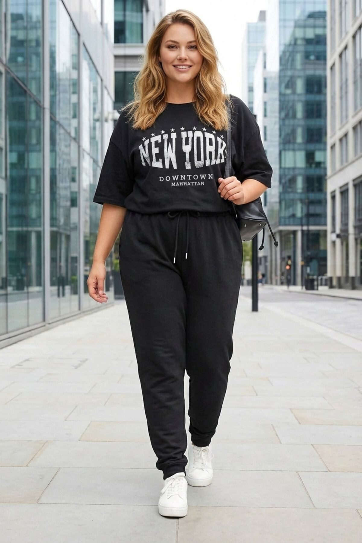 Stil Diva Sweatponcho Jogginghose in Übergröße mit elastischem Bund, Bündchen und Taschen