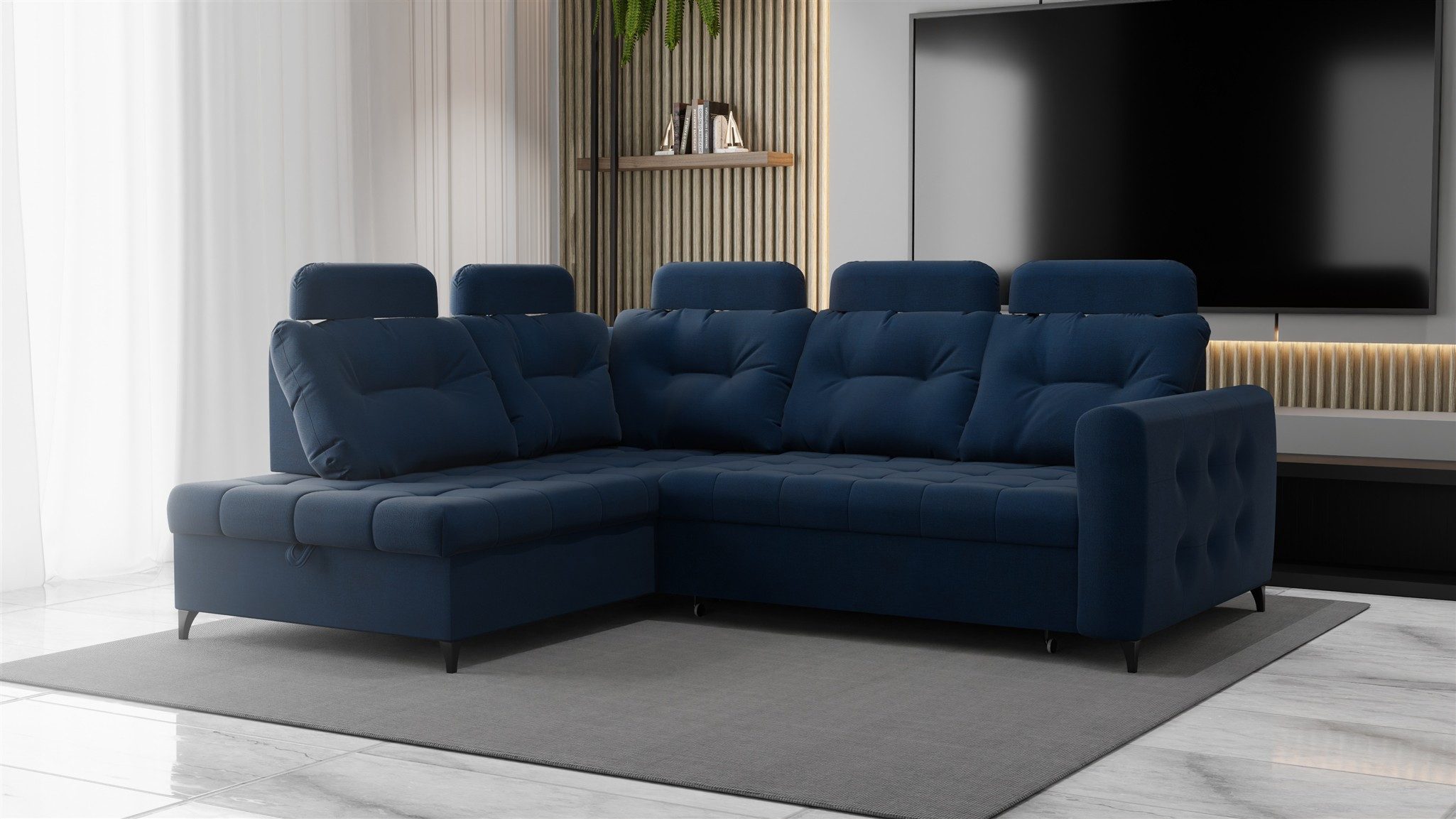 Fun Möbel Ecksofa Sofa FUN MINATO mit Schlaffunktion in Velourstoff Hold Me, mit Ottomane, mit Bettkasten und Schlaffunktion
