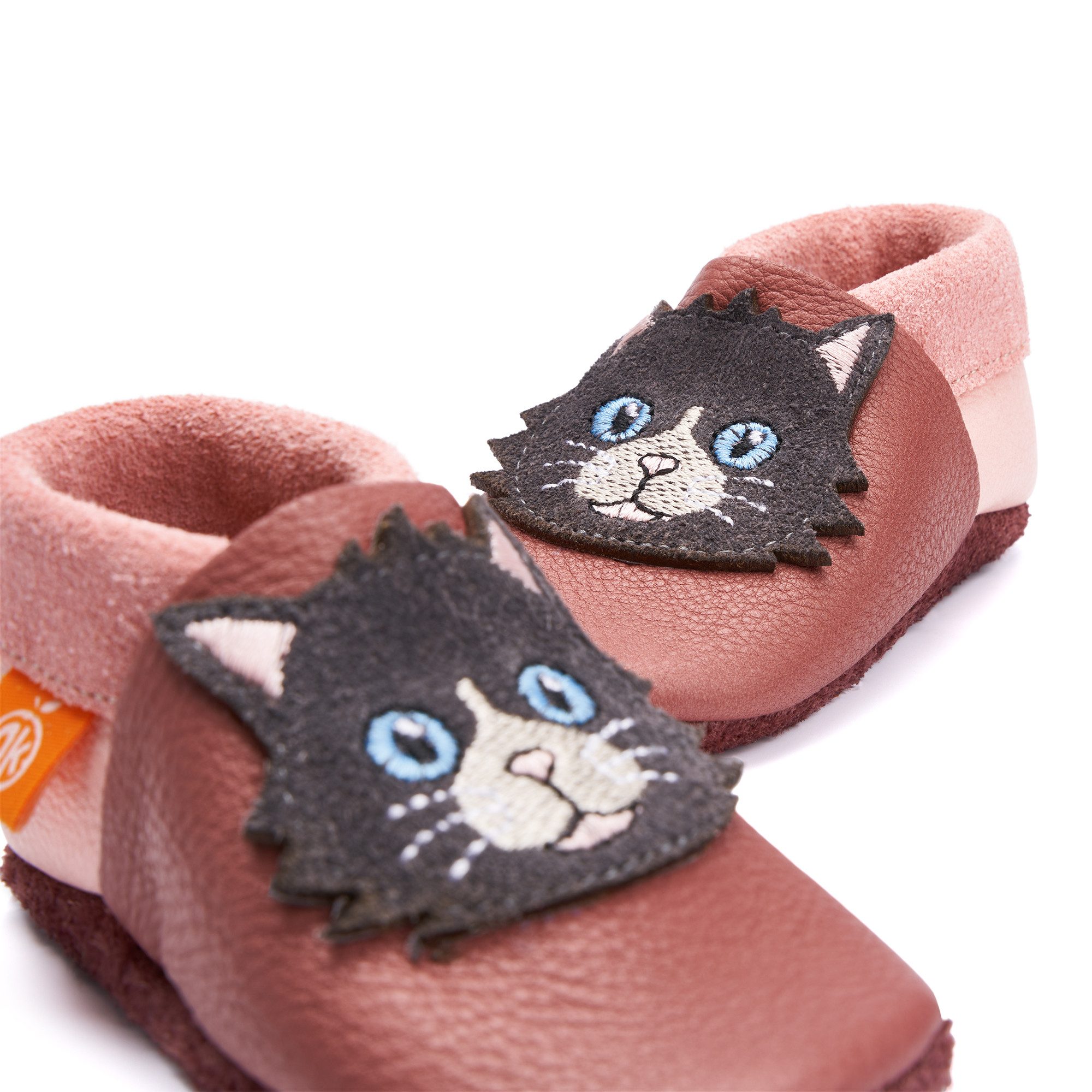 Orangenkinder® Mia die Katze Krabbelschuh pflanzlich gegerbtes Leder, Made in Germany, atmungsaktiv