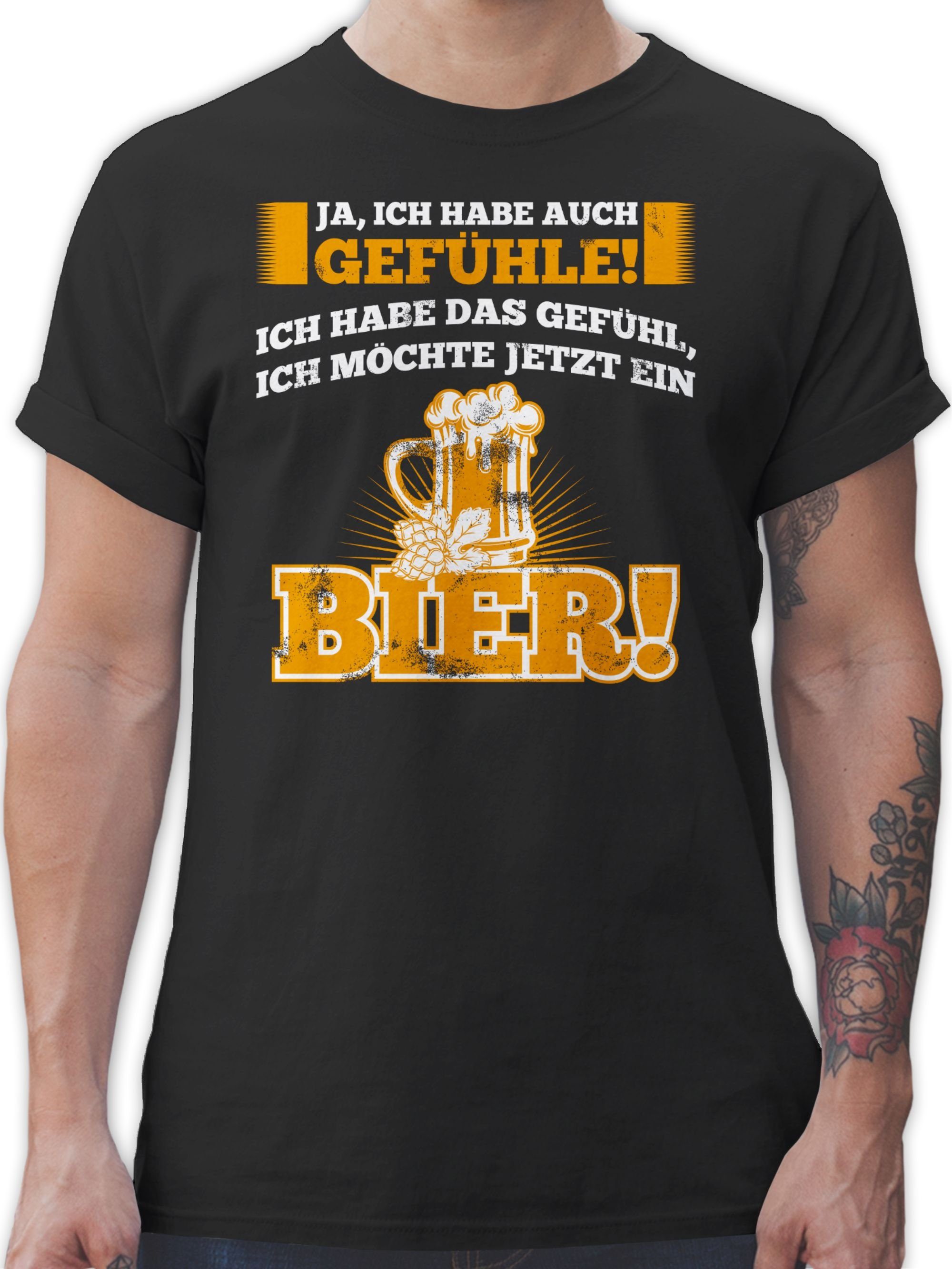 Shirtracer T-Shirt Ja ich habe auch Gefühle - Bier Sprüche Statement mit Spruch 1 Schwarz