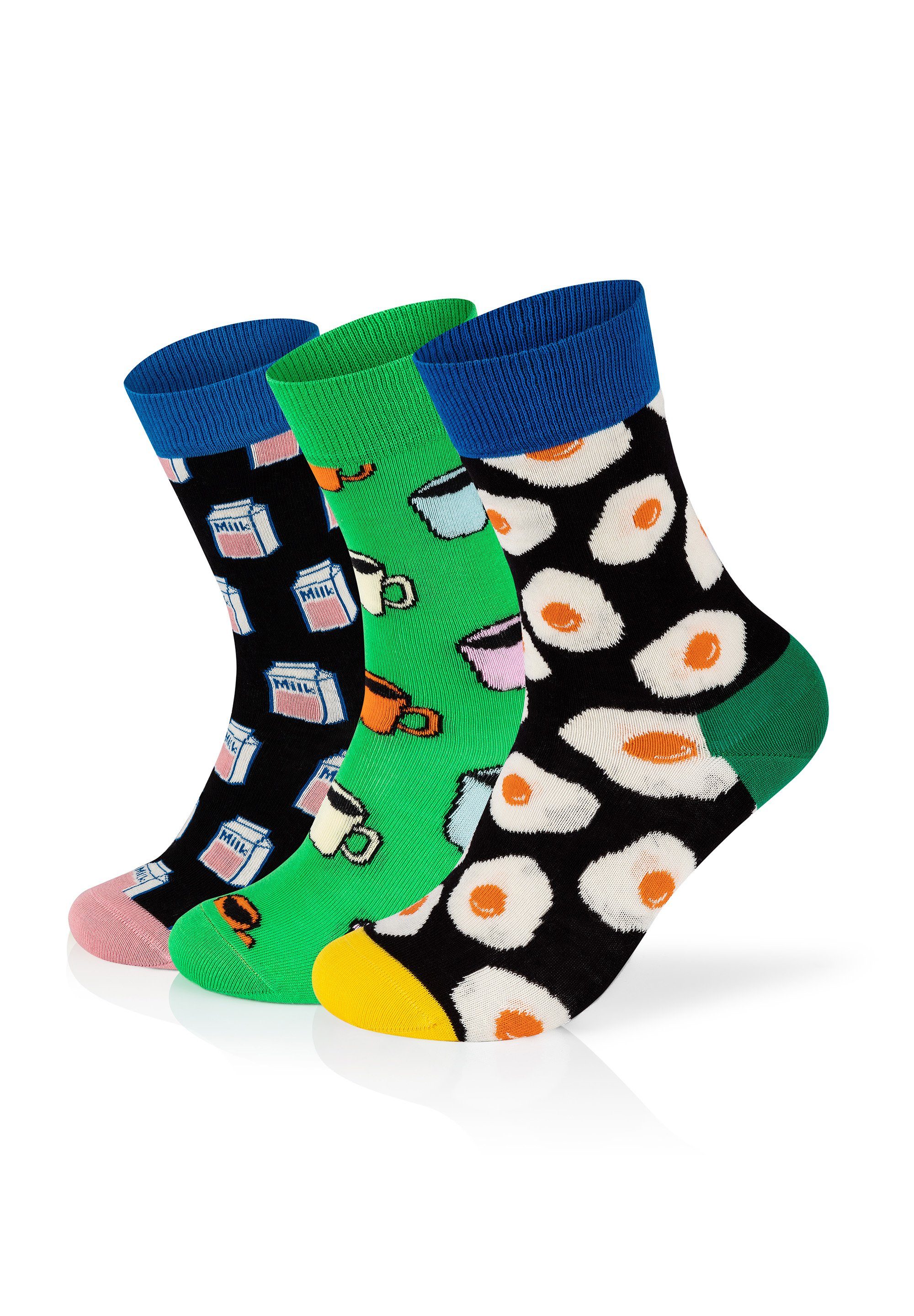 Happy Socks Basicsocken 3-Pack Milk-My Cup Of Tea-Sunny Side Up gekämmte  Baumwolle