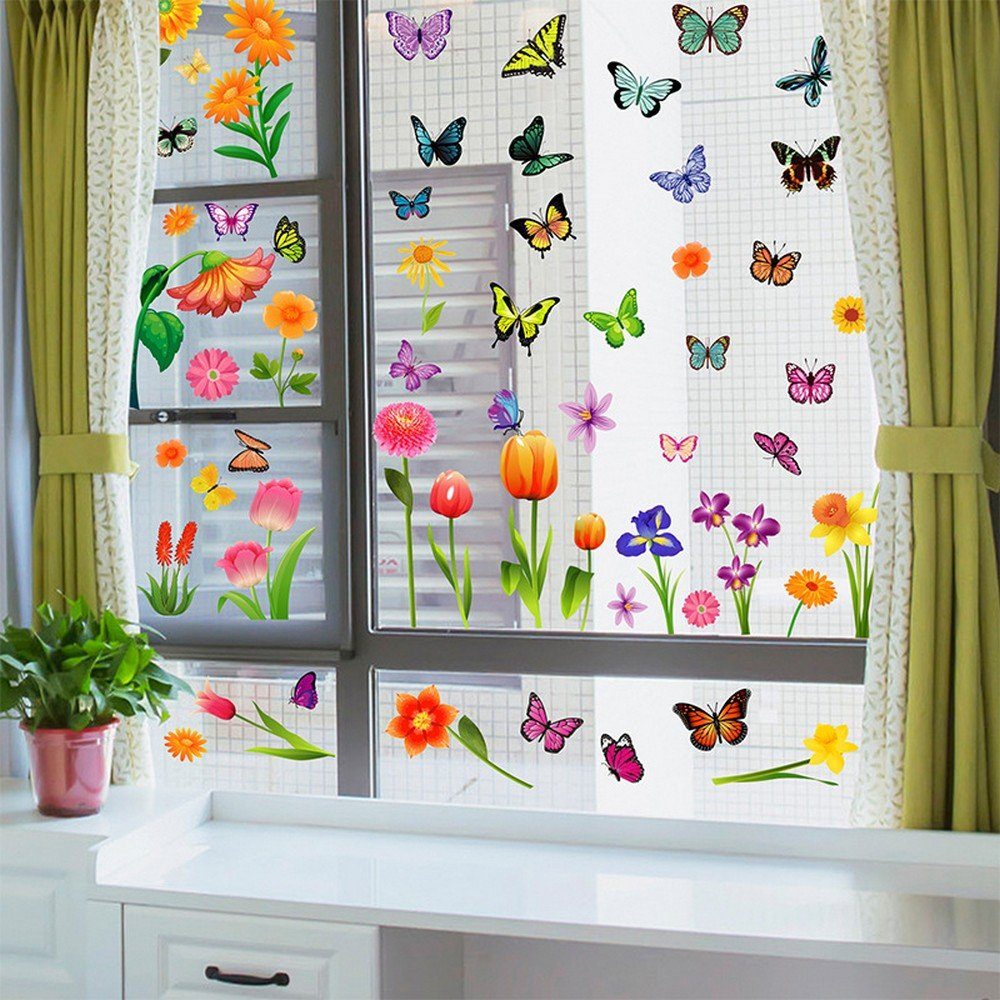 Fensteraufkleber Ronner Anlass Blumen jeden für Aufkleber, Elektrostatische Wanddekorationen Fensterbild UG Dekorationen