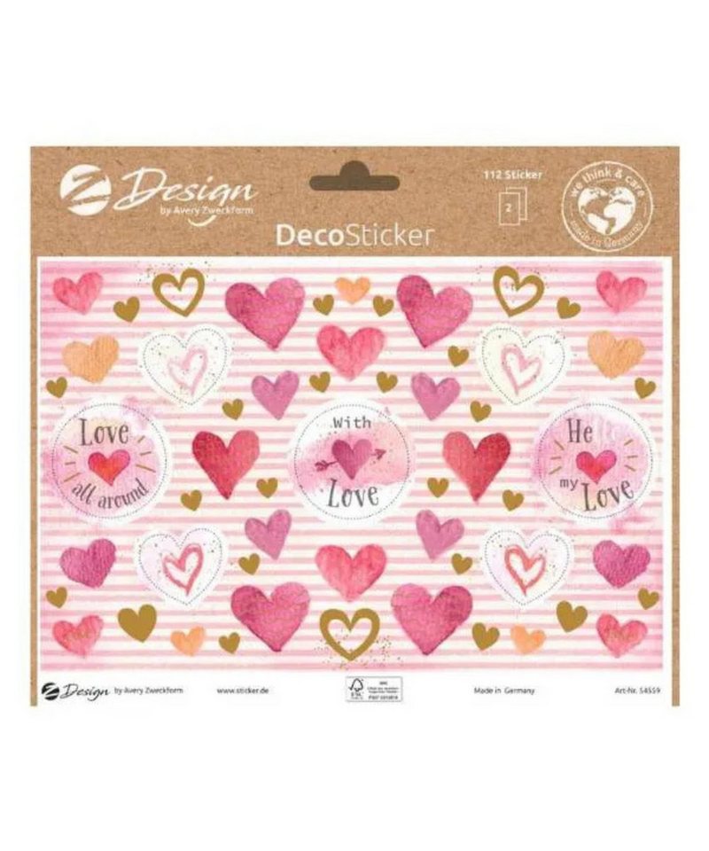 Thumbnail - AVERY Sticker Deko Sticker Herzen bunt 112 Etiketten, (Packung 112-tlg), Ideal zur Verzierung, Beschriftung und Tischdek...