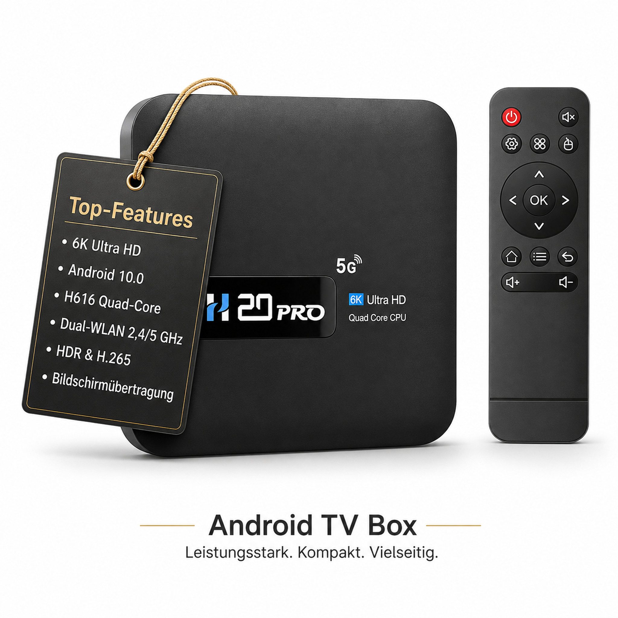 HS.SUPPLY Streaming-Box 6K UHD Smart TV Box Android 10, H616 Quad-Core, Dual-WLAN, HDMI & LAN, (1 TV-Box inklusive Zubehör), Quad-Core-Prozessor, 6K-UHD-Unterstützung, HDR-Unterstützung
