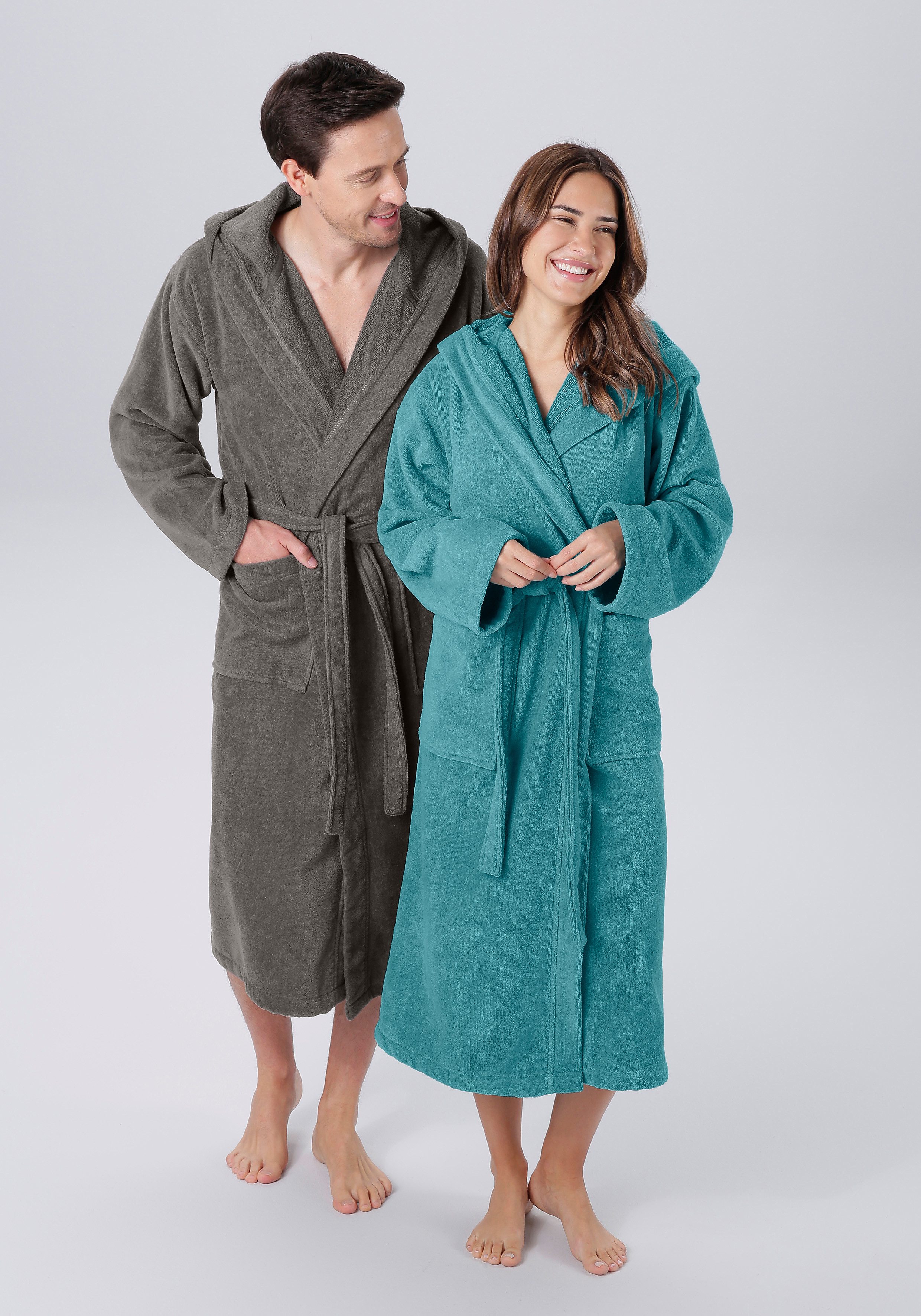 my home Unisex-Bademantel Regona, Hotelbademantel, Morgenmantel, Standardlänge & Überlänge, Langform, Veloursfrottier, Kapuze, Gürtel, Damen & Herren, mit Taschen, flauschig, weich, Velours, Sauna & Spa