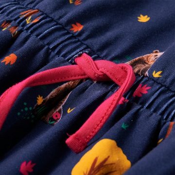vidaXL A-Linien-Kleid Kinderkleid mit Langen Ärmeln und Kordelzug Tier-Motiv Marineblau 92