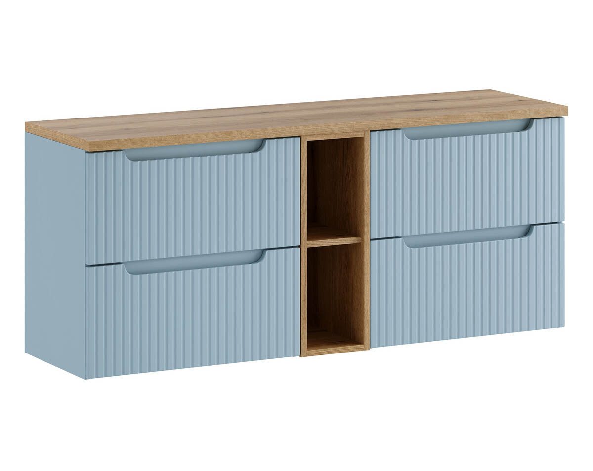 einfachgutemoebel Waschtisch-Set ILUNA Blue Waschtisch 140cm Coast Evoke Eiche Oberplatte ohne Becken, (Badmöbel Set, 1-St., Waschtisch Unterschrank)