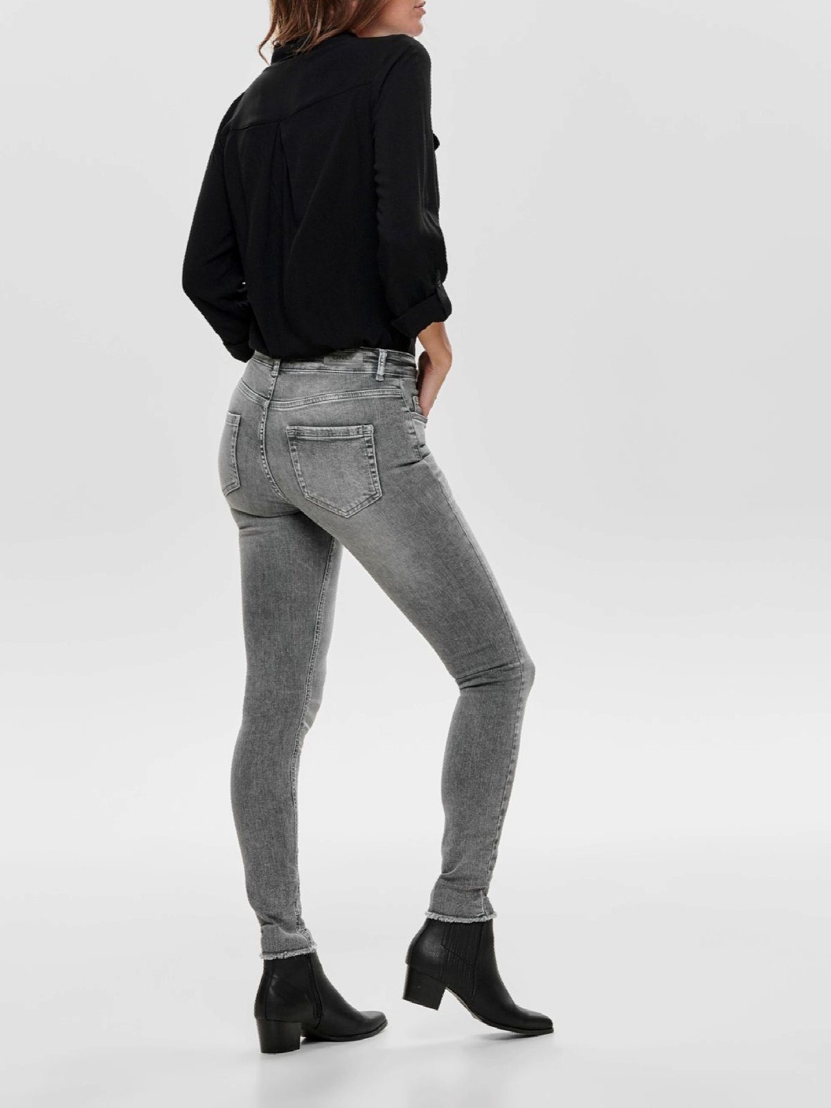 Raw ONLY Stretch-Jeans OnlBlush Damen gefranst Ankel Grau Jeans Skinny Hose Only