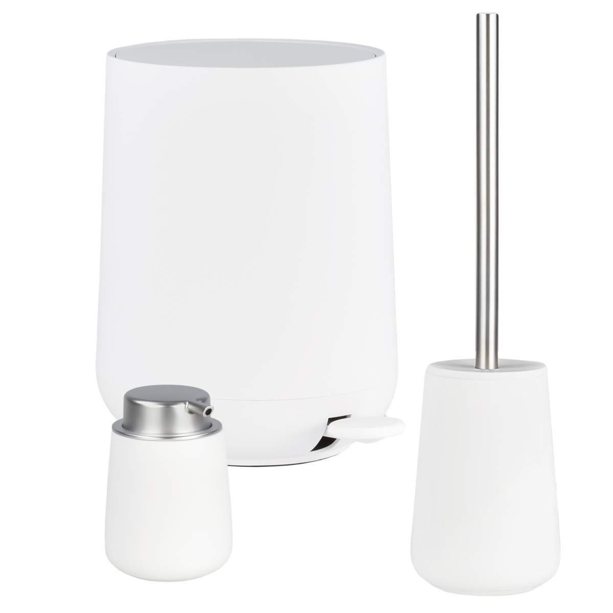 Zone Denmark Badaccessoire-Set "Nova" matt, skandinavisch, matte Oberfläche, Spar-Set, 3 tlg., Pedaleimer 5 Liter mit Toilettenbüste und Seifenspender