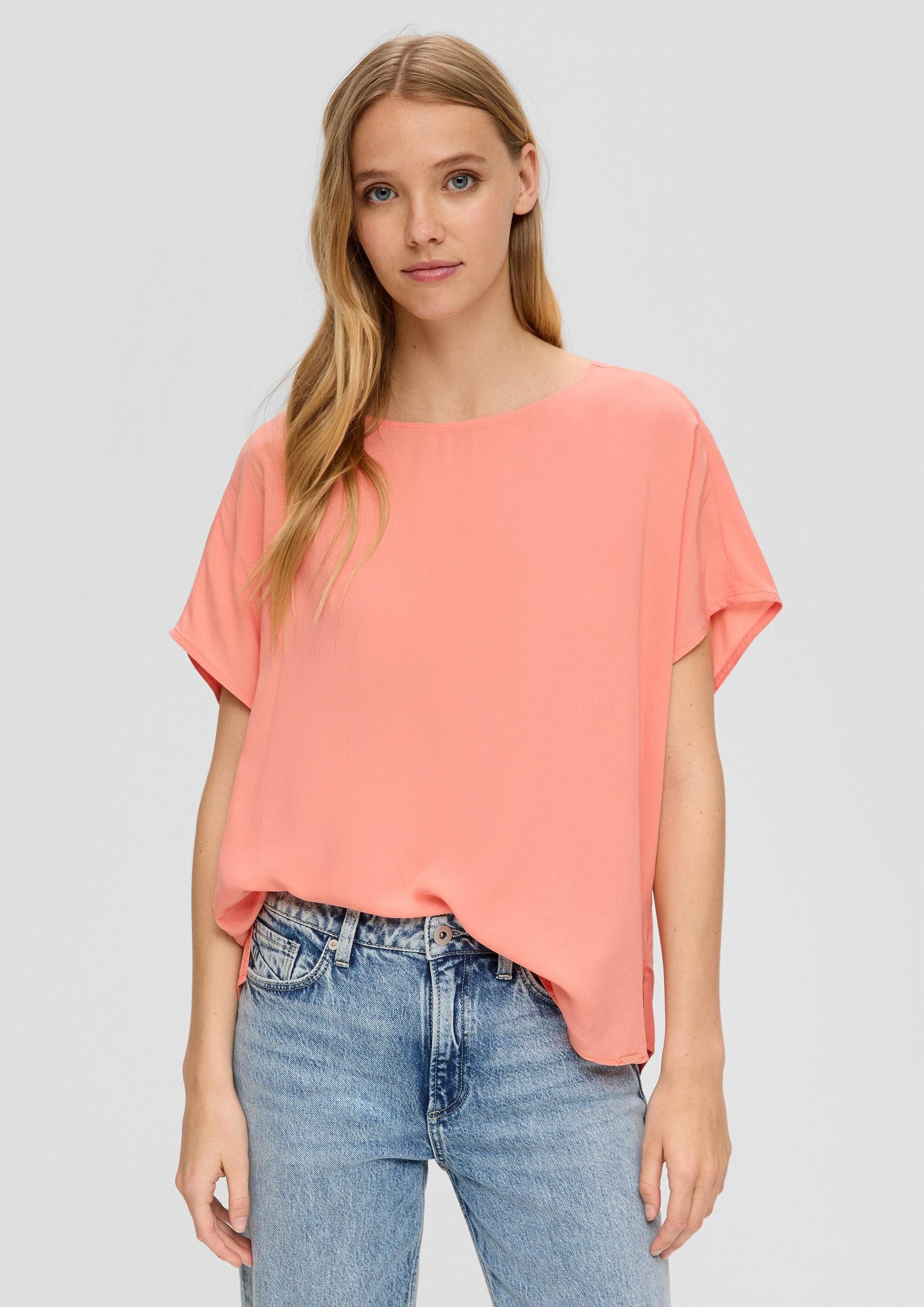 QS Kurzarmshirt Bluse Oversized Viskose-Bluse mit verlängertem Rückenteil