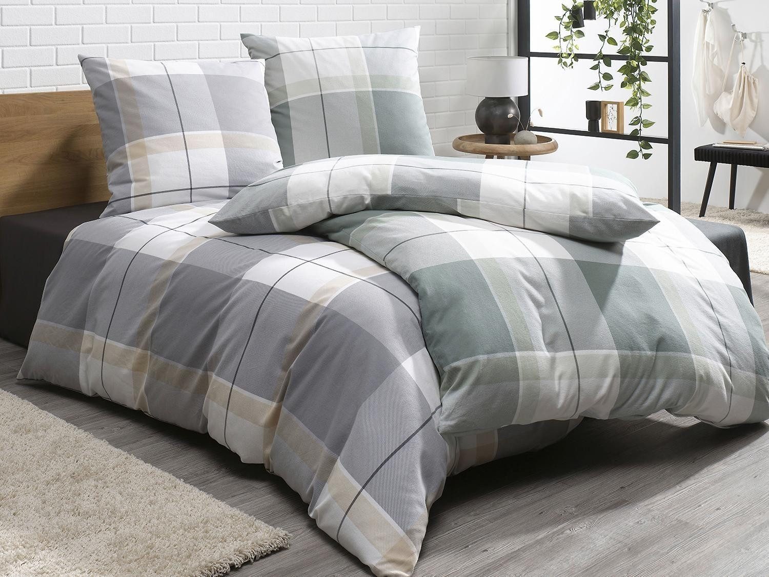 casa NOVA Bettwäsche CLAIRE, 135 x 200 cm, Grün, Weiß, Karomuster, Flanell, günstig online kaufen