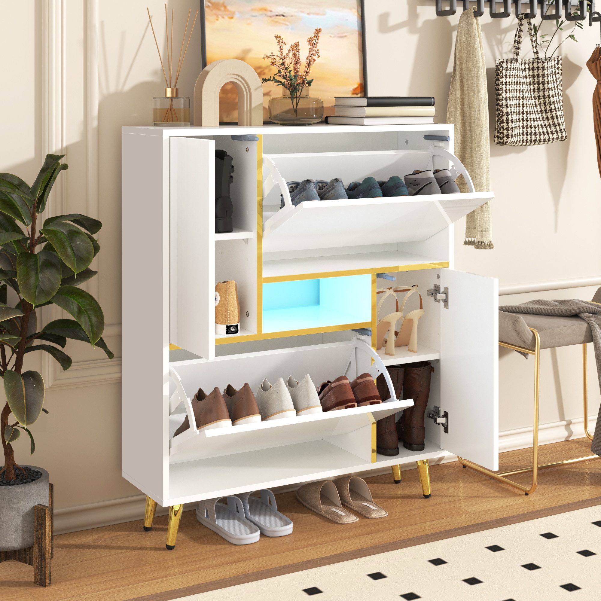 MODFU Schuhschrank mit Hochglanzfront (Schuhbank, Schuhregal, Schuhkommode, günstig online kaufen