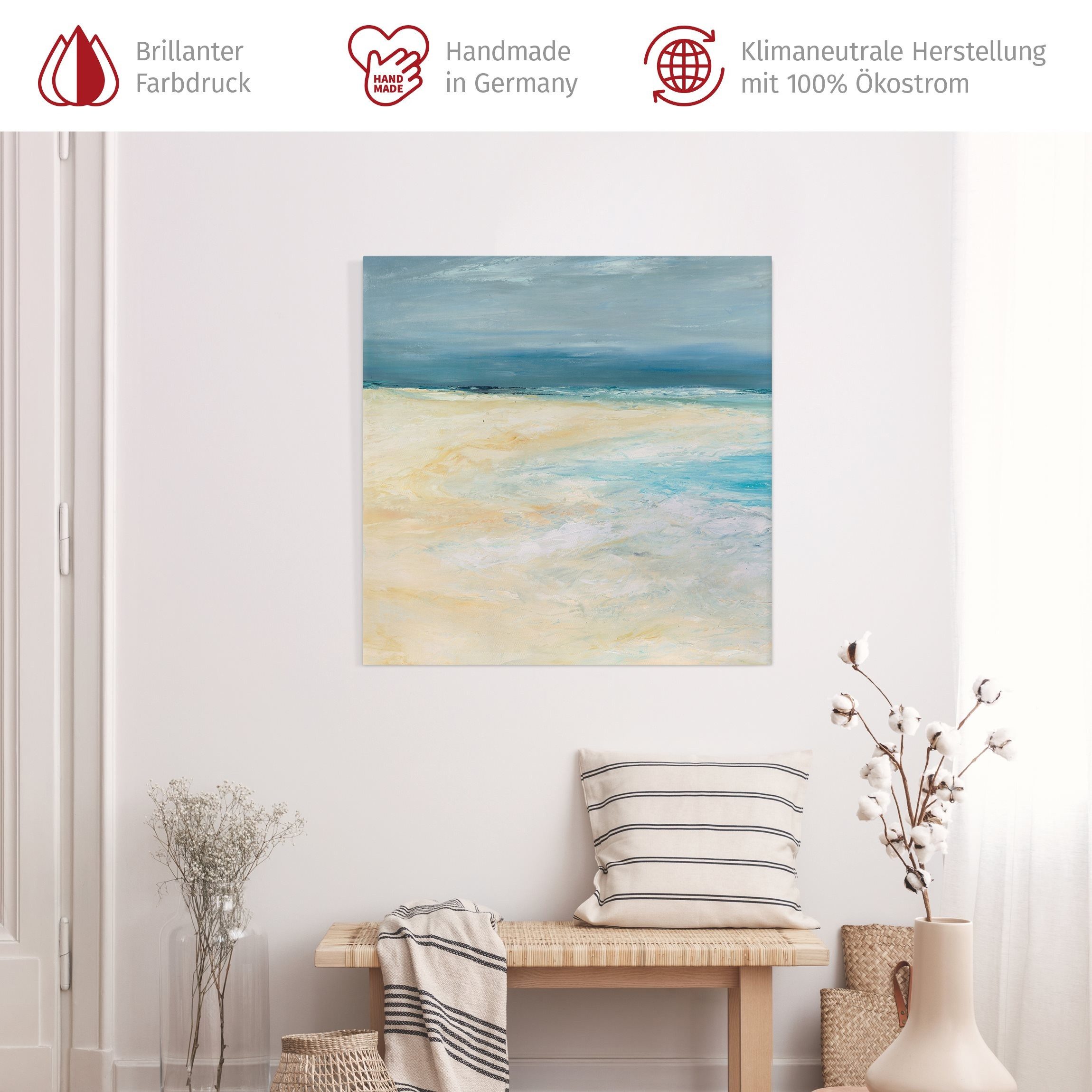 Bilderdepot24 Leinwandbild Strand Natur Modern Sturm dem Meer creme beige Bild auf Leinwand XXL, Wohnzimmer Schlafzimmer Küche Flur Wandbild Kunstdruck Wanddeko Druck