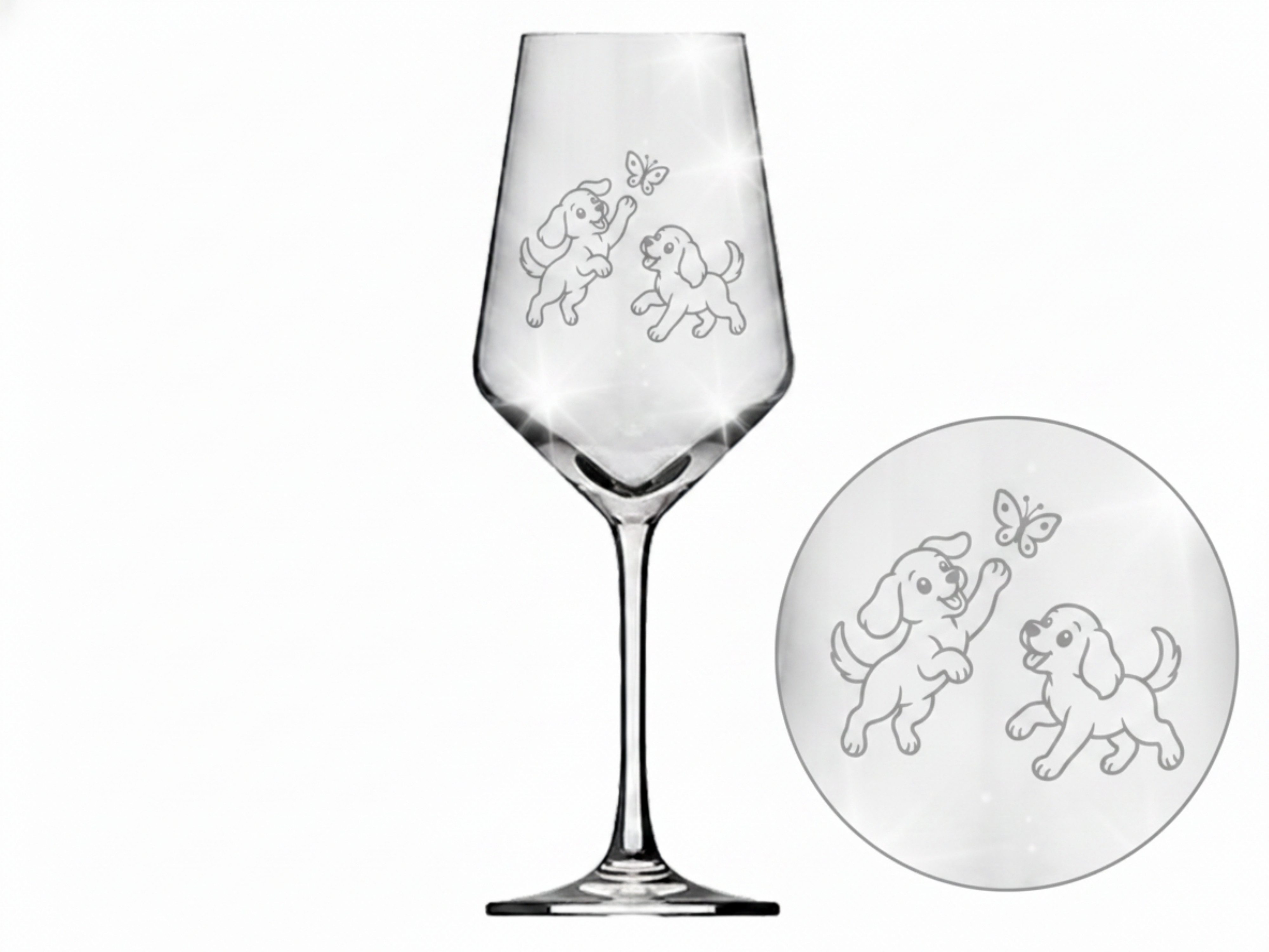 Valhalla Weinglas Weinglas Hundewelpen spülmaschinenfest mit Gravur, 2-tlg., Glas, Hund mit Leine
