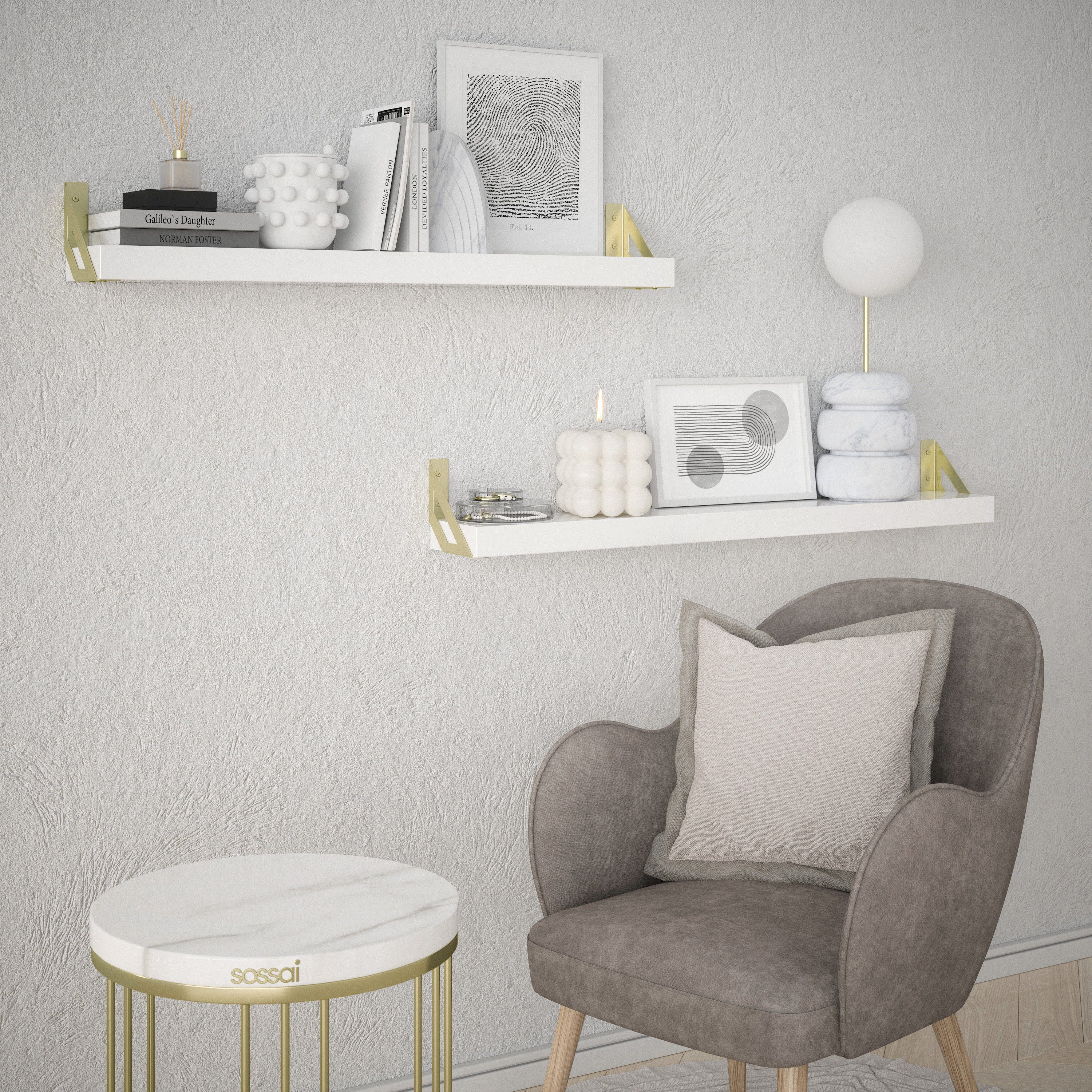 sossai® Wandregalhalter 2er Set Design Regalträger Truss in Gold, 2-tlg.