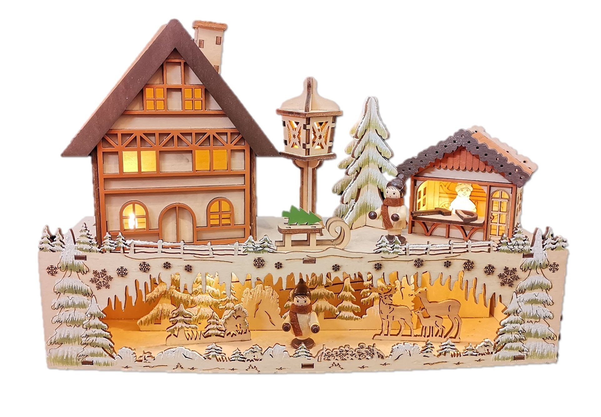 Weihnachtsdorf LED Holz Weihnachtsdorf Szene - 2-stöckig
