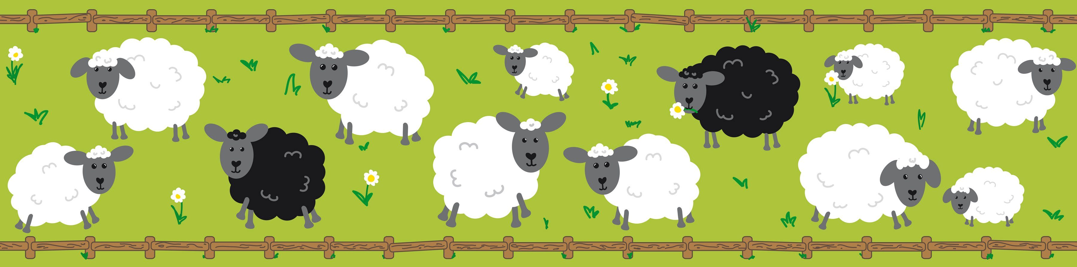 A.S. Création Bordüre Sheep Family, glatt, Motiv, abstrakt, naturalistisch, Papier Wand Schräge Tür Borte Wohnzimmer Schlafzimmer Küche Design