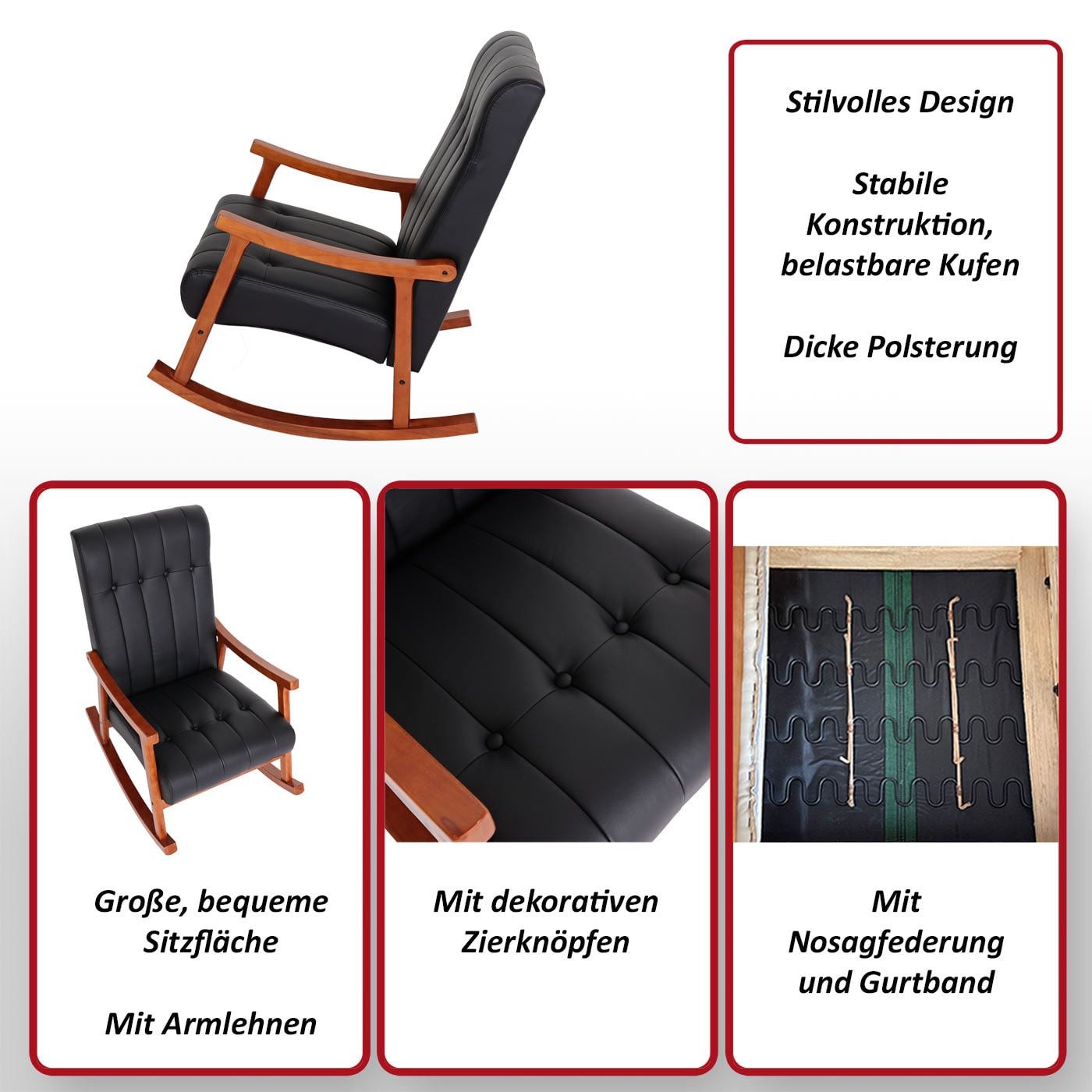 MCW Schaukelstuhl MCW-K10, Mit Armlehnen, Große Sitzfläche, Maximale Belastbarkeit: 130 kg