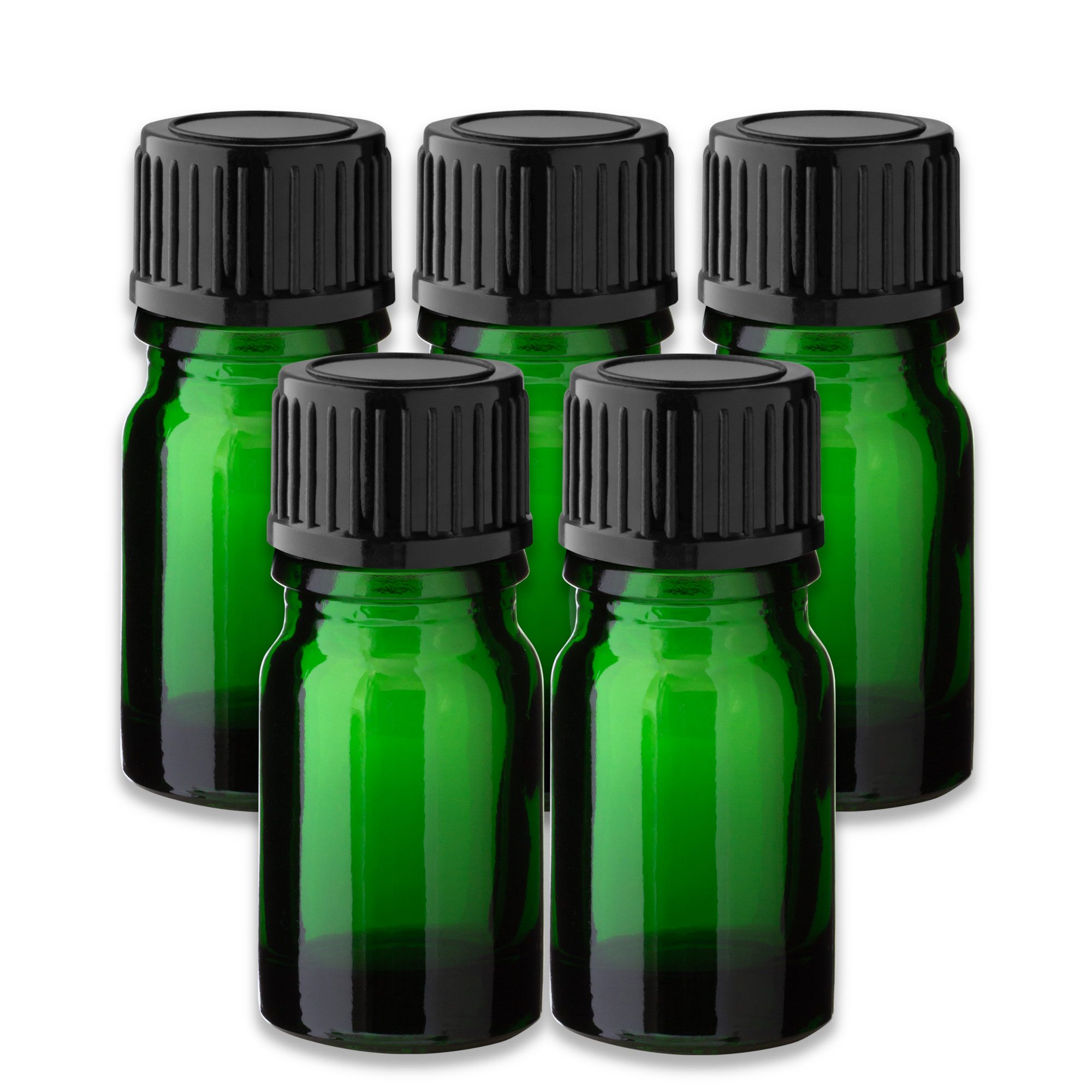 CK Verpackung GmbH Leerglas 5x Grüne Glasflasche 5 ml mit schwarzem PP-Schraubverschluss Leer Set (Set x5)