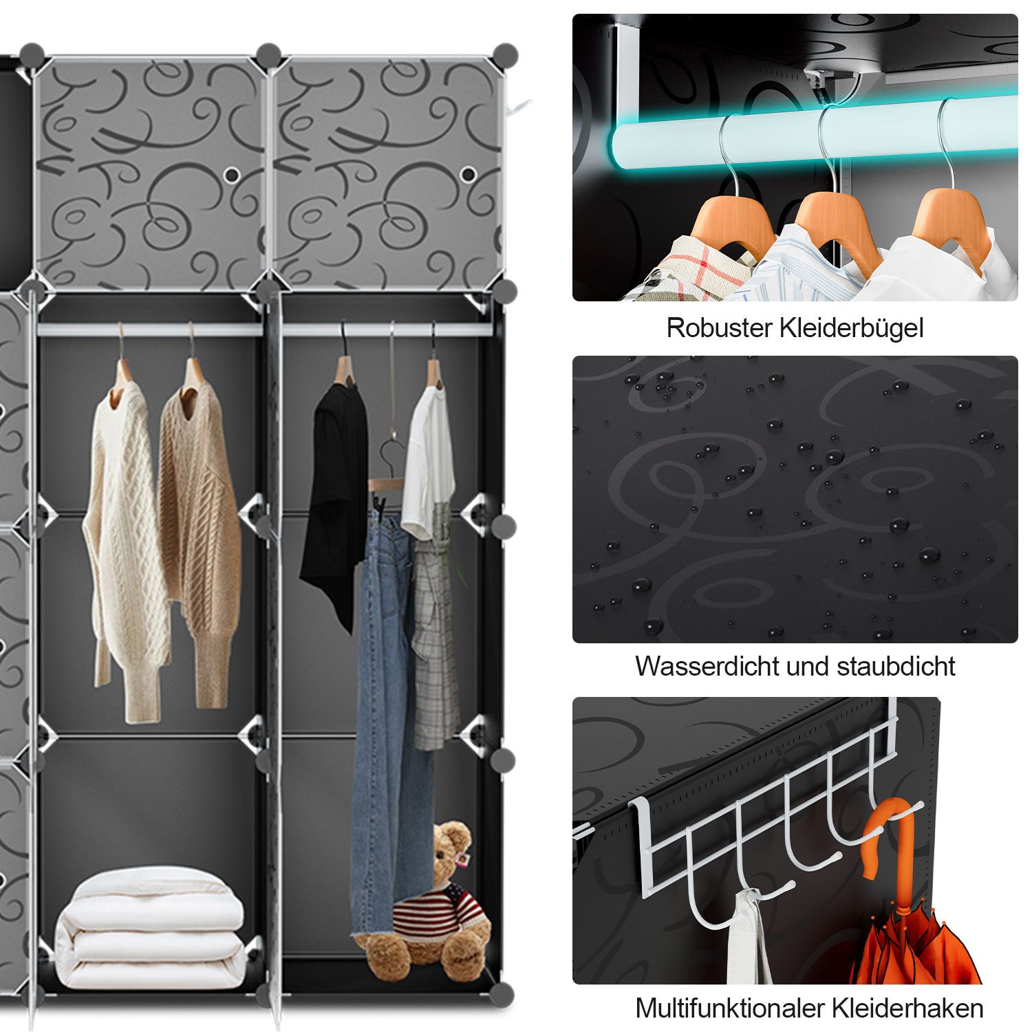 Clanmacy Kleiderschrank DIY 12/16 Würfel Steckregal Set Regalsystem Kombischrank PP-Platten (DIY-Regalsystem, 12/16 Fächer verfügbar) Mit Türen, Stapelbar