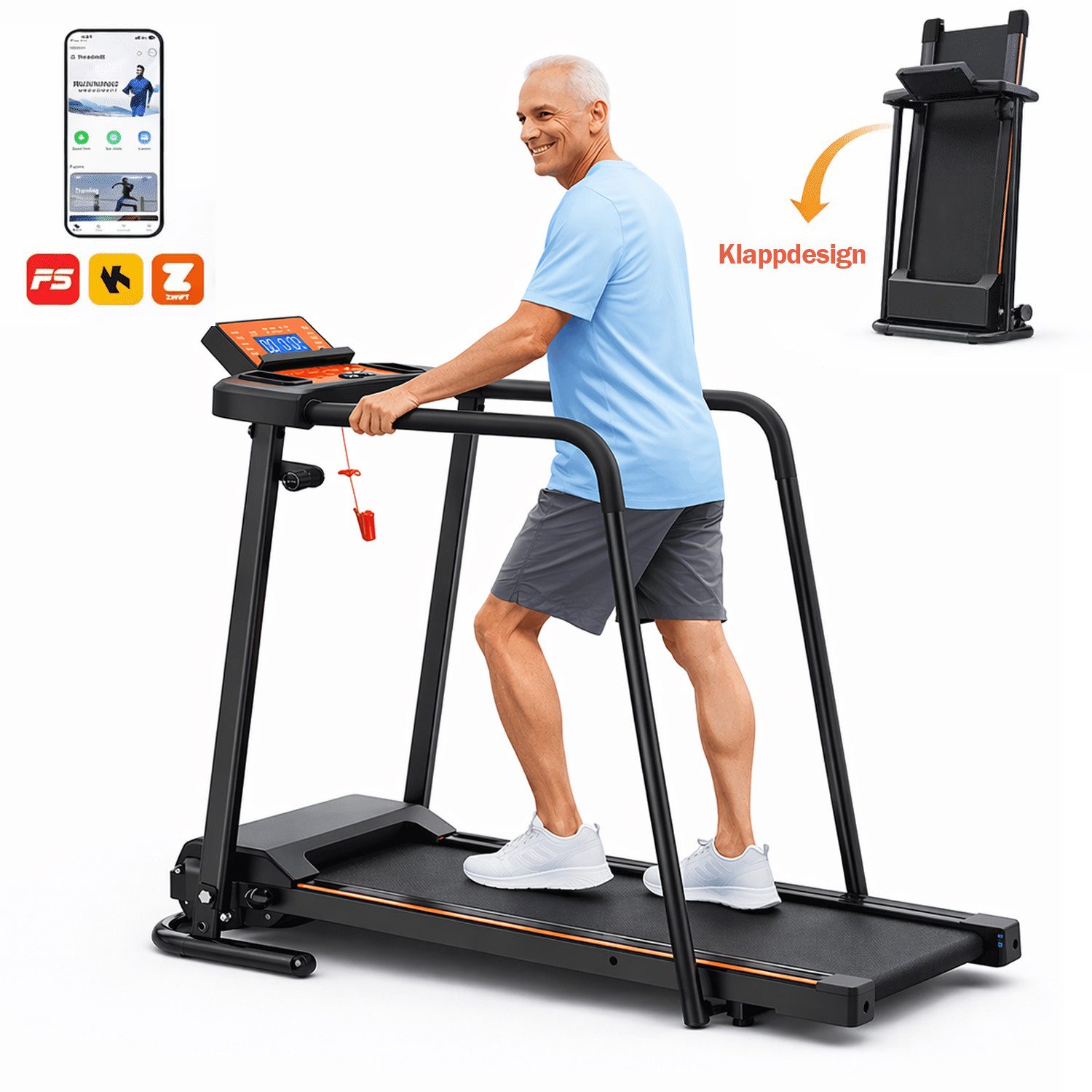 ANYSUN Laufband Laufbänder für Zuhause, mit erweiterte Handläufer (tragbare klappbare Laufband,für Recovery Fitness), mit optionaler App-Steuerung, Tragkraft bis 120 kg