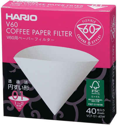 Hario Papierfilter Hario Kaffeefilter Größe 01 weiß 40 Papierfilter VCF-01-40W