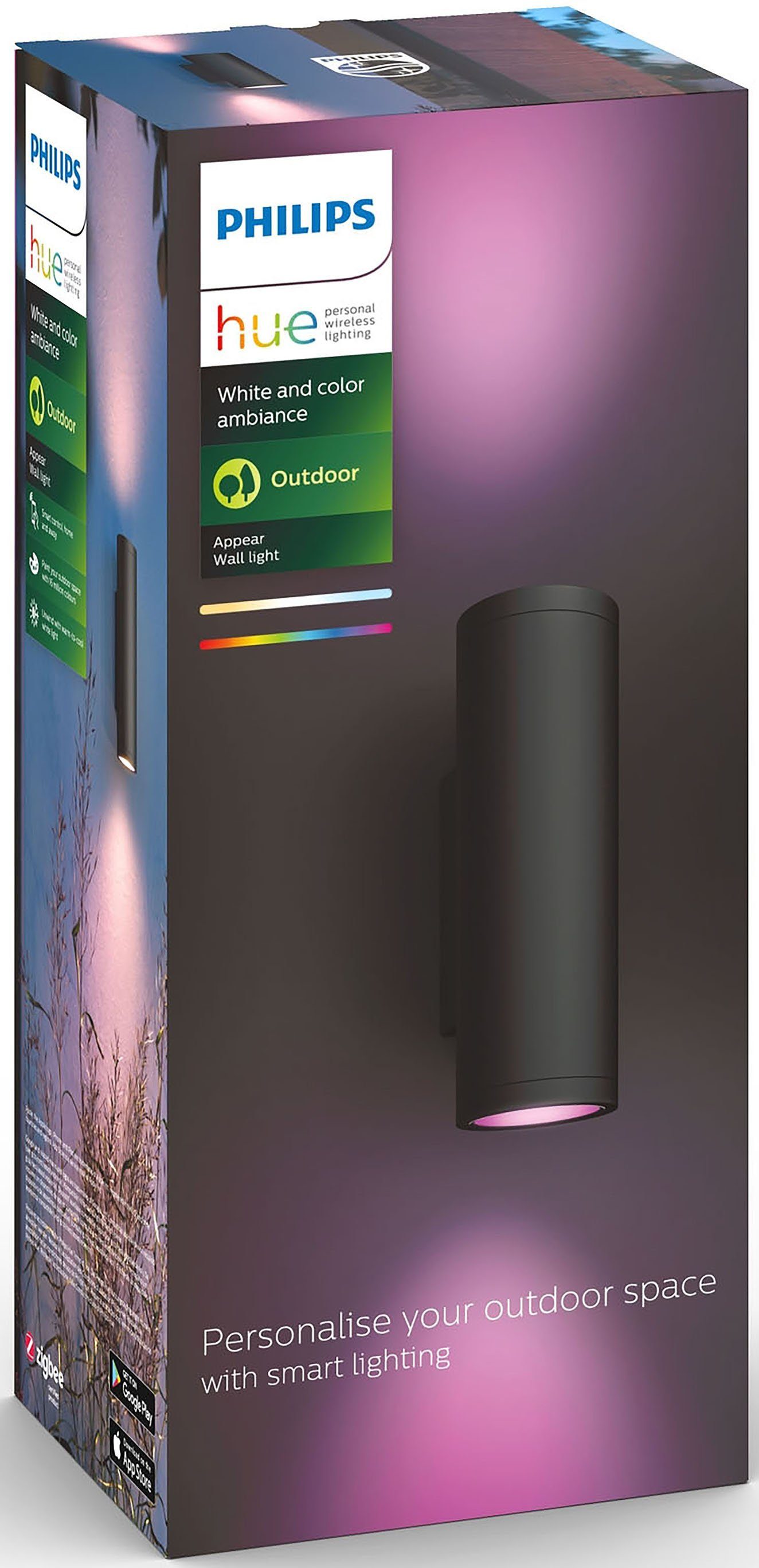 Philips Hue LED Außen-Wandleuchte Wandleuchte Colour 2 White RGB, Home, Hue & Appear best. Ambiente Philips integriert, aus Appear, LED fest x Smart