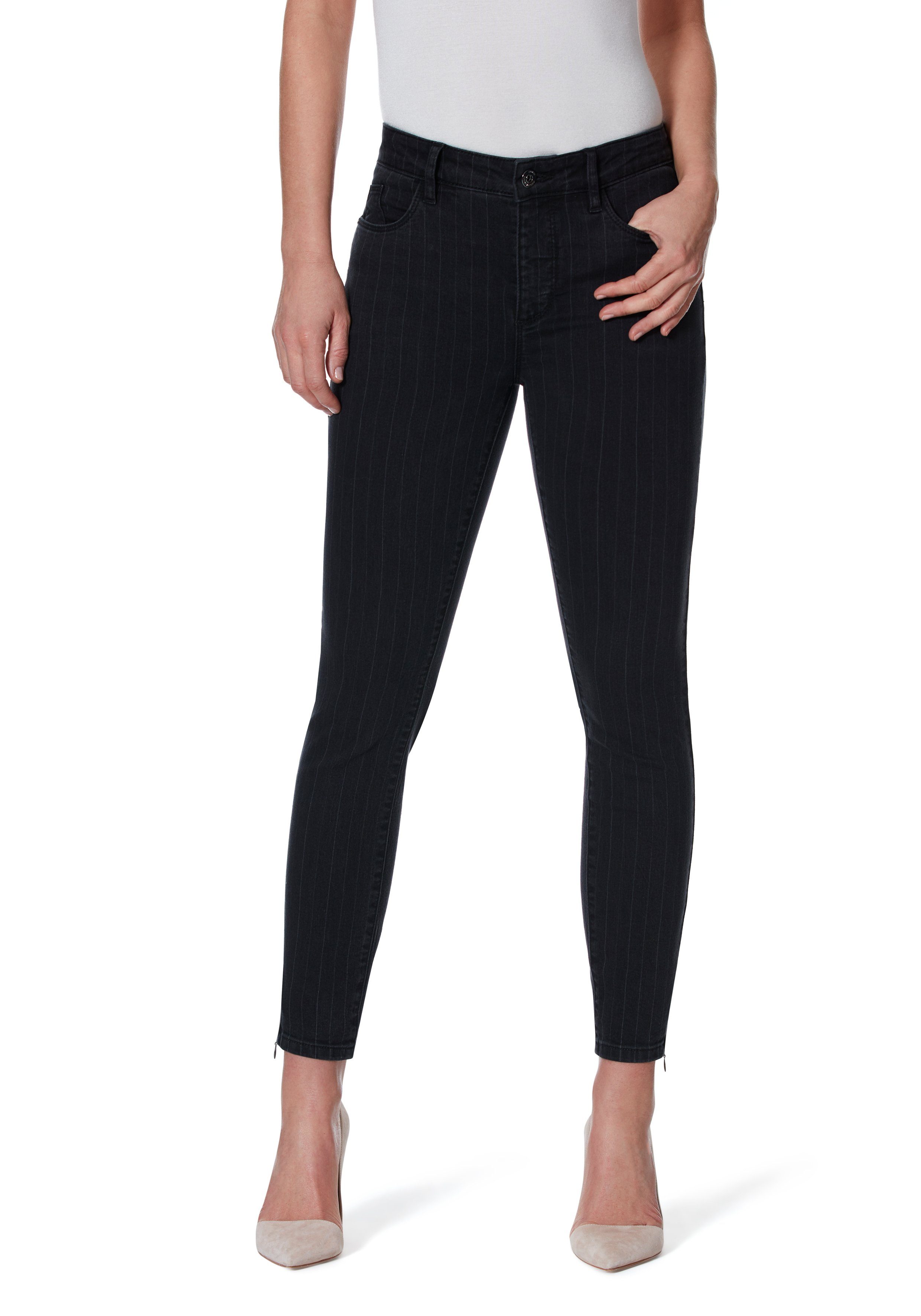 Slim-fit-Jeans Florenz Damen Stretch Jeans Hose - Slim Fit Style - Black Denim Strip