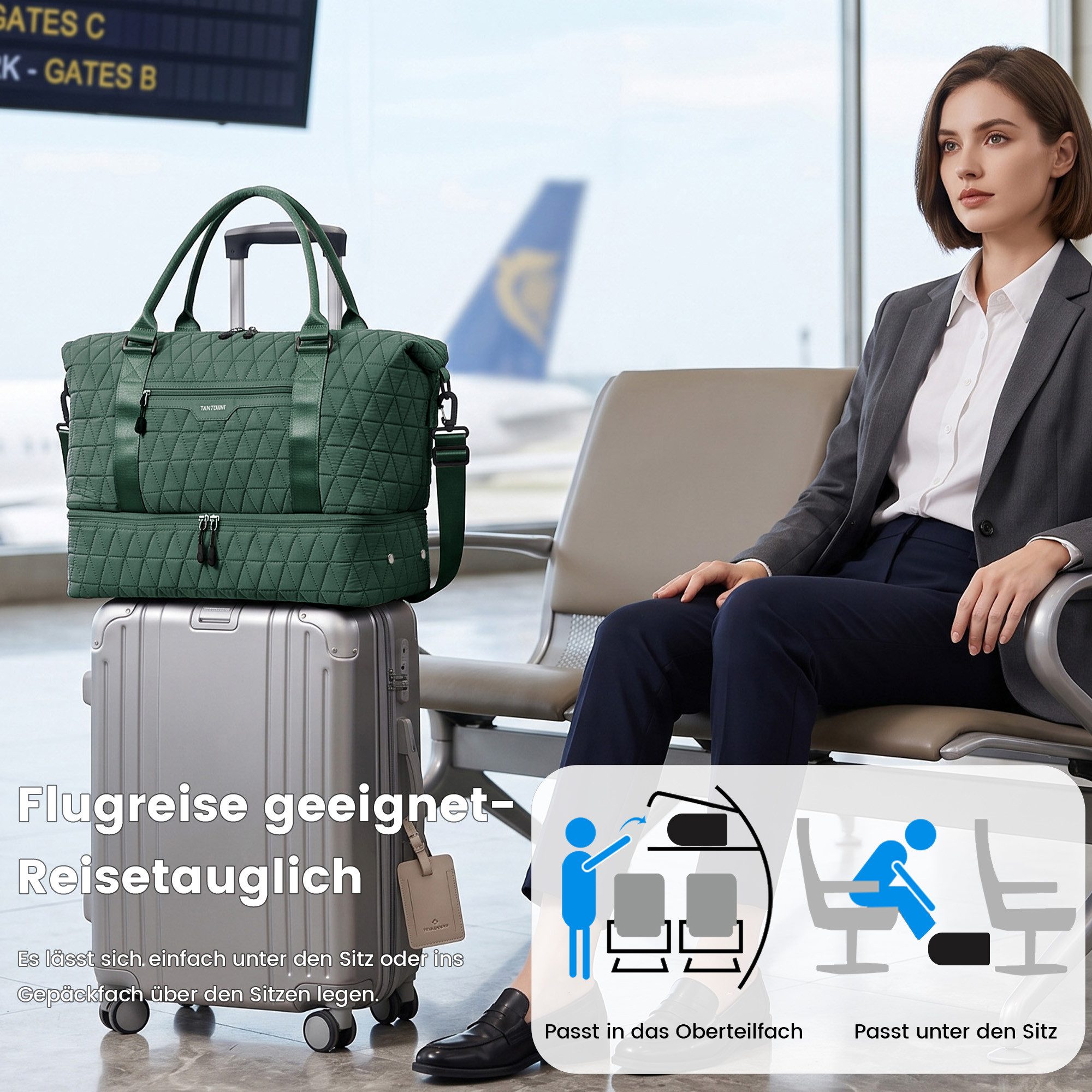 TANTOMI Reisetasche 3-Tlg Set Reisetasche Groß, Weekender Handgepäck Tasche (Erweiterbares Weekender Bag mit Nassfach), Leichte Travel Bag mit Schuhfach Kulturb – Bild 2 von 5