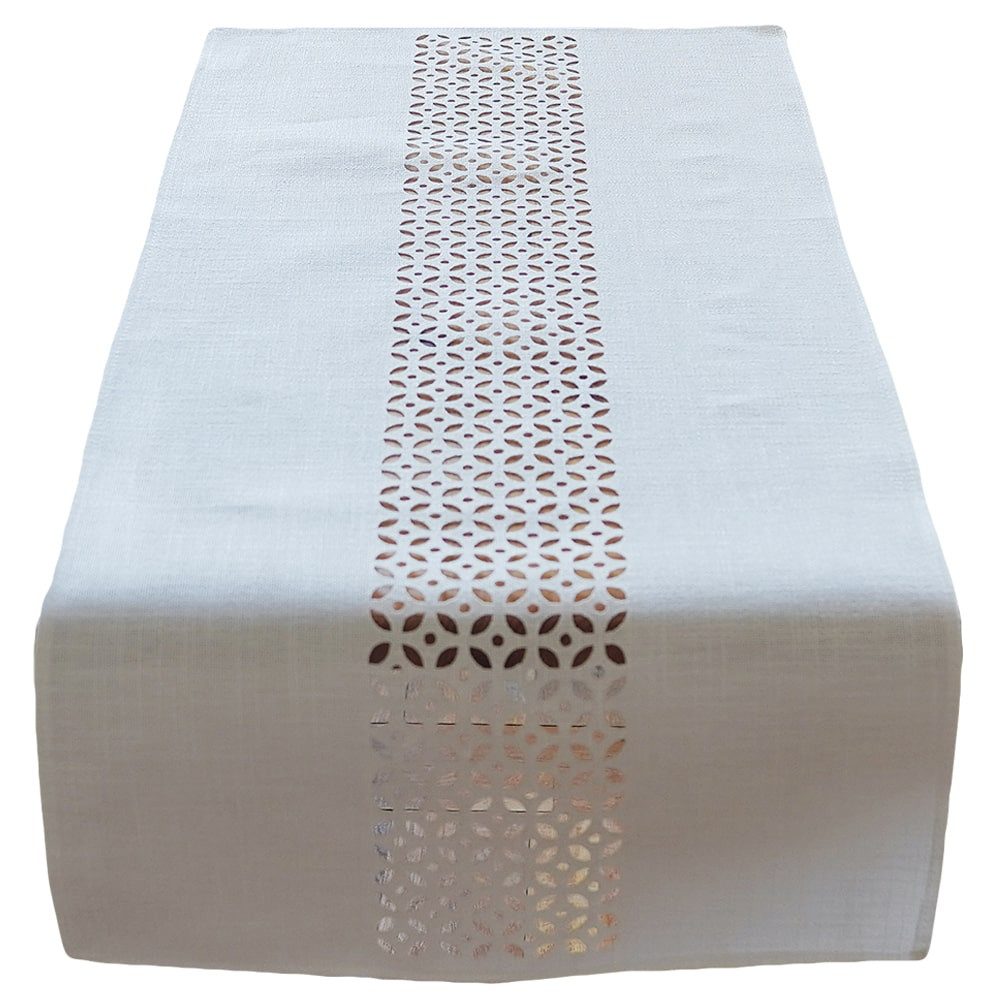 matches21 HOME & HOBBY Tischdecke Tischläufer Durchbrochene Ornamente wollweiß 40x90 cm (1-tlg)