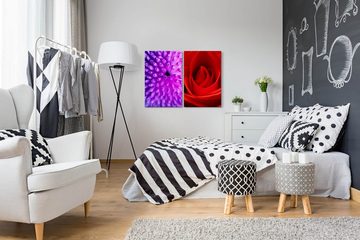 Sinus Art Leinwandbild 2 Bilder je 60x90cm Rose Blumen Liebe Rot Romantisch Schlafzimmer Makrofotografie