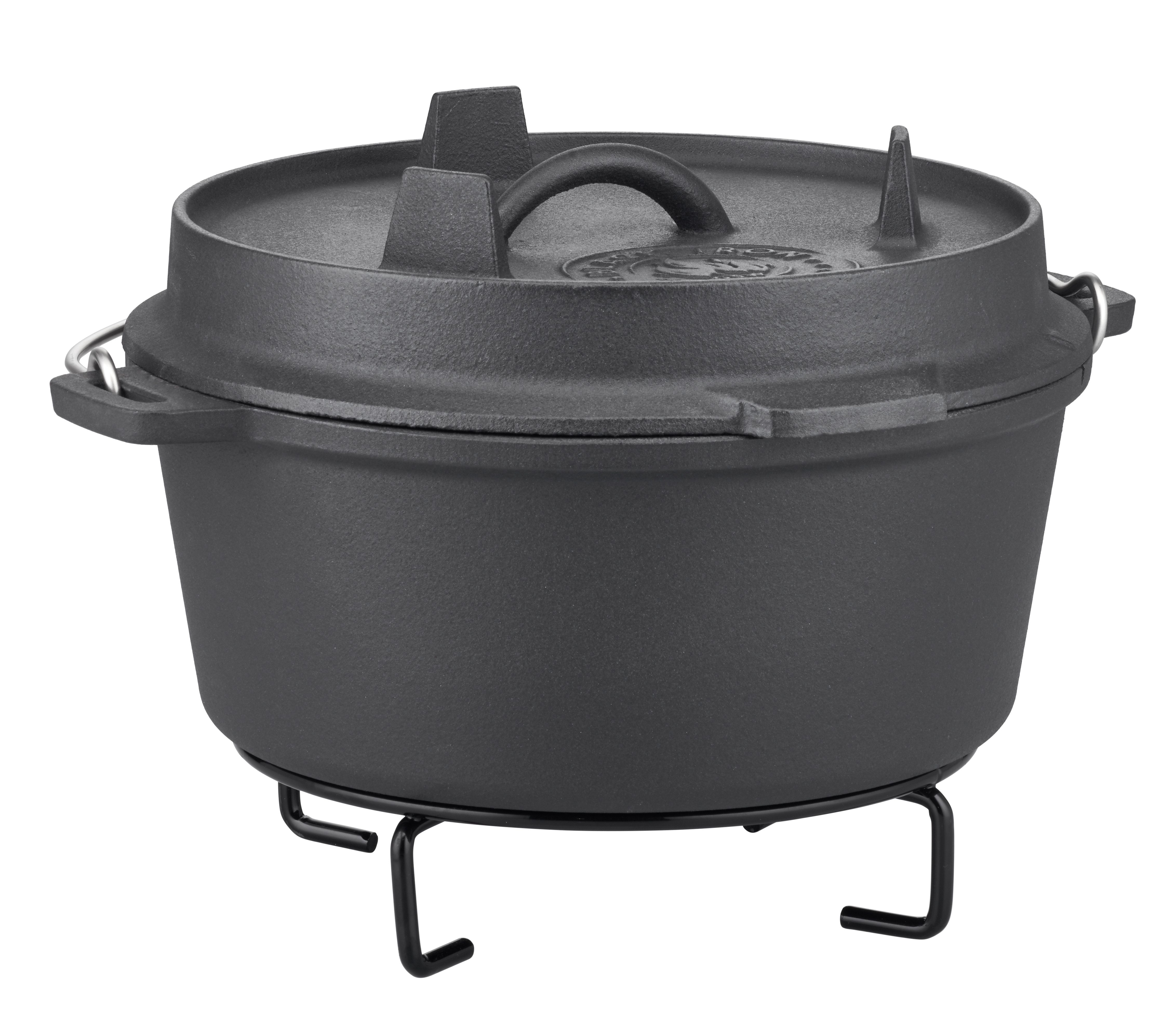 GSW Feuertopf Black Iron BBQ, Gusseisen (1-tlg), Dutch Oven zur Anwendung auf dem Grill, Feuer oder Backofen