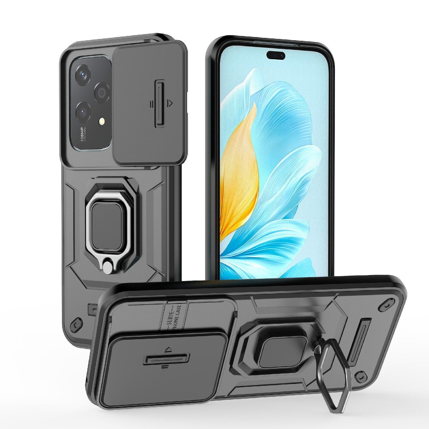 Wigento Handyhülle Für Honor 200 Lite Sliding Kamera TPU / PC Schutzhülle Ring Halterung