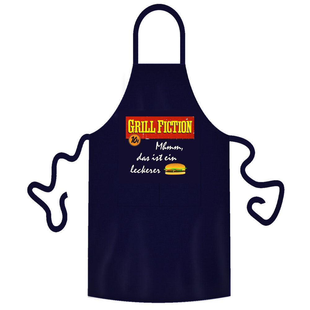 teprovo Grillschürze Kochschürze Schürze 116cm Dunkelblau Grill Fiction, (1-tlg., integrierte Taschen), mit Motiv und Spruch