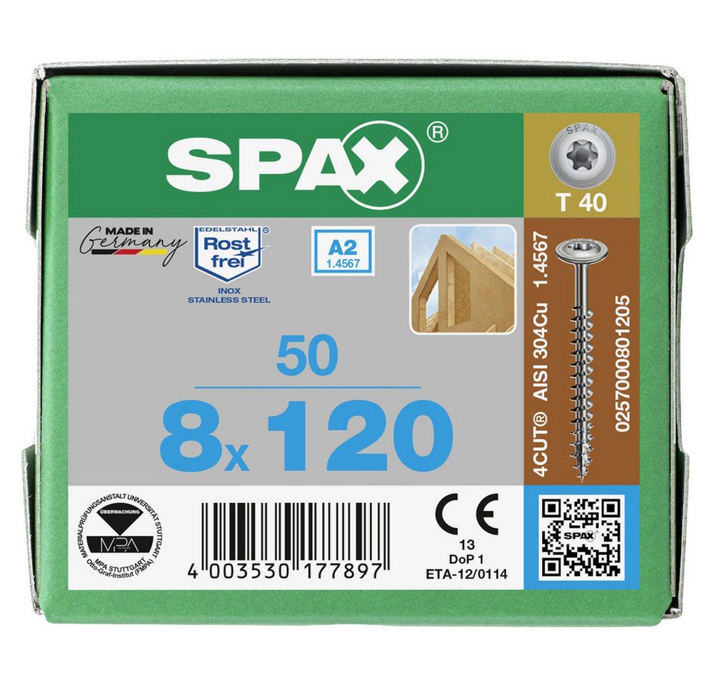 Thumbnail - SPAX Schraube SPAX 0257000801205 Holzschraube 8 mm 120 mm T-STAR plus Edelstahl