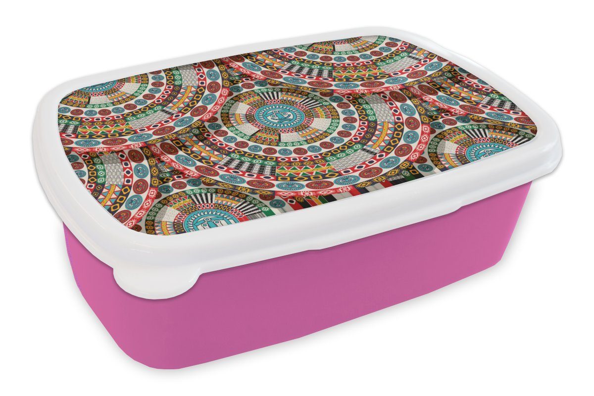 großartig MuchoWow Lunchbox Fliese - Kreise - Snackbox, Muster, Erwachsene, (2-tlg), Kunststoff für Brotbox Azteke Kinder, - rosa Brotdose Kunststoff, Mädchen