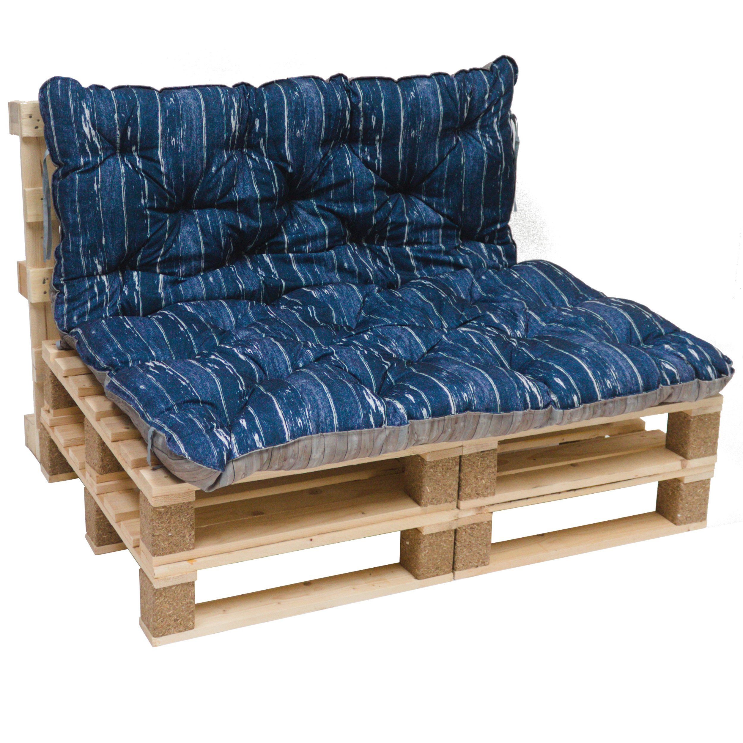 Home Feeling Palettenkissen Auflage für Europalette, Wendeauflage, Blau, 120x140x10 cm