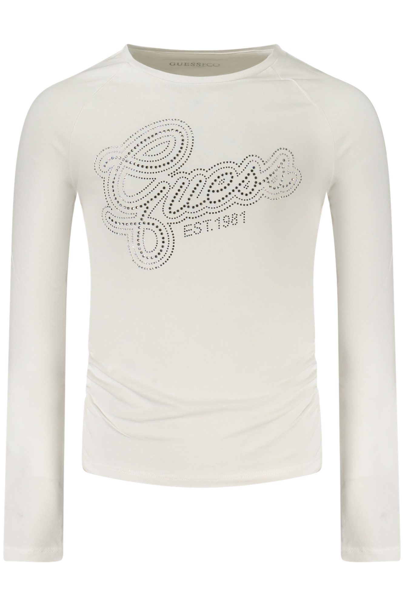 GUESS JEANS T-Shirt Mädchen Weißes Langarmshirt mit Strass und