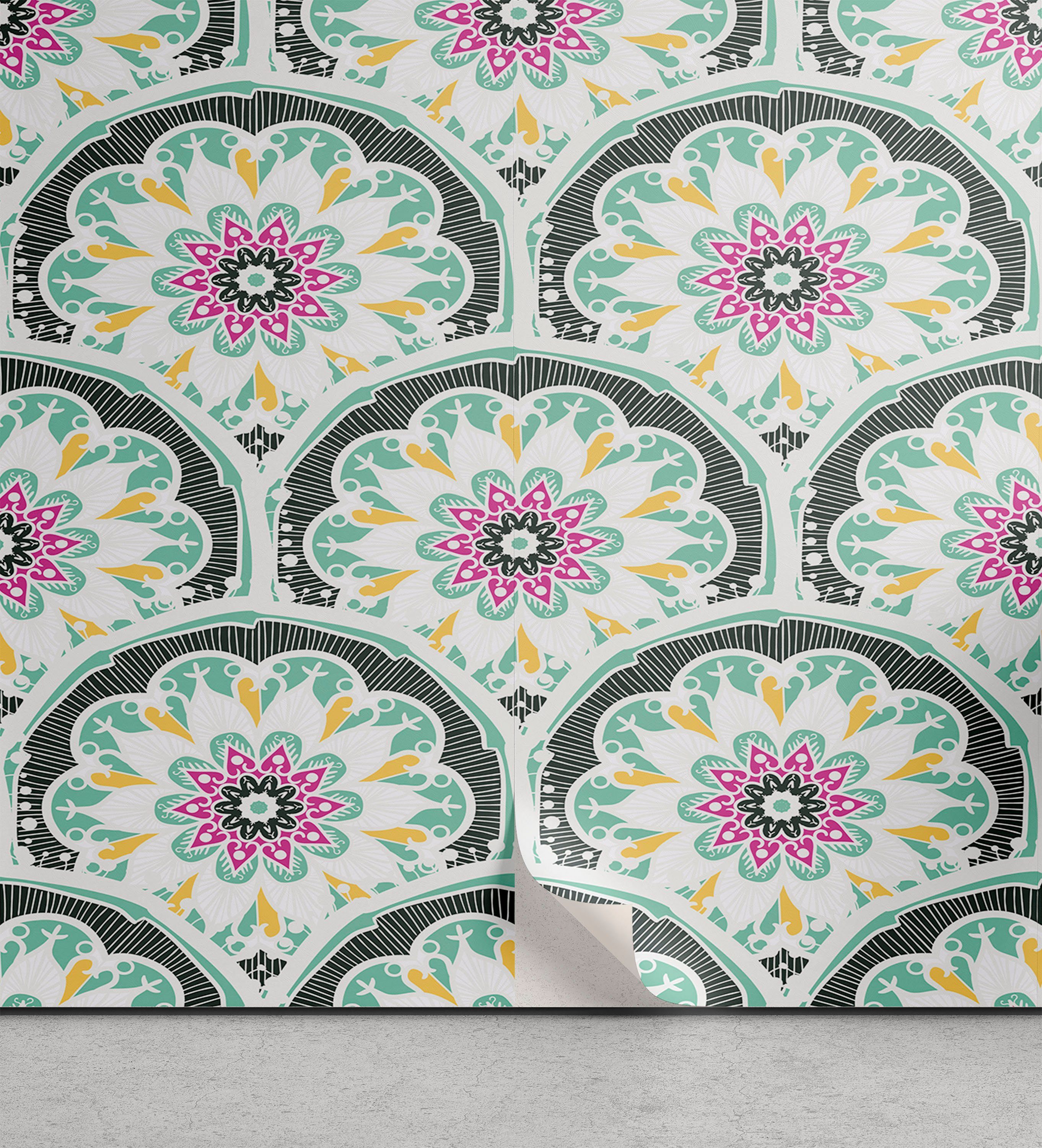Abakuhaus Vinyltapete selbstklebendes Wohnzimmer Küchenakzent, orientalisch man Blumenmuster