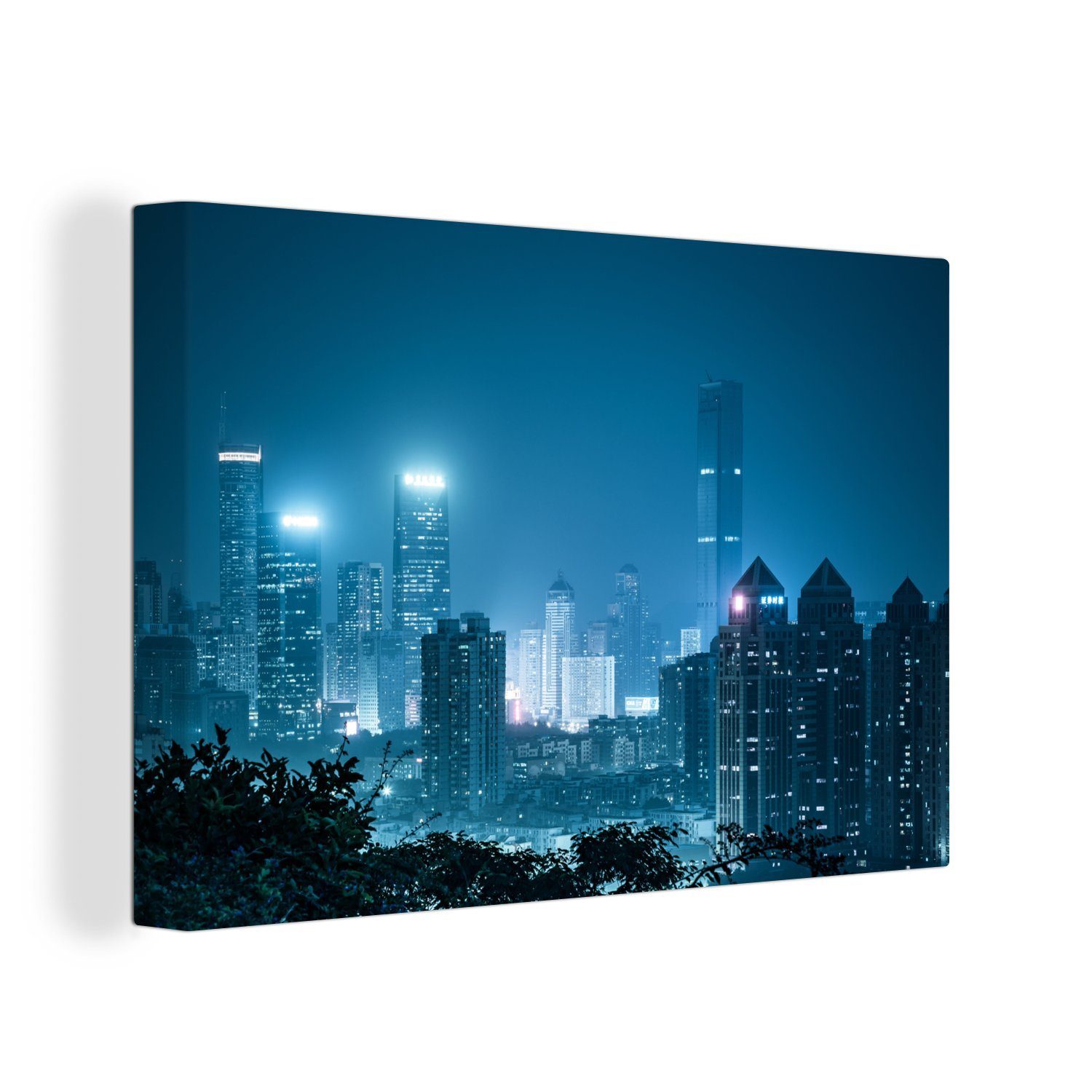 OneMillionCanvasses® Leinwandbild Blaue Farben in der chinesischen Stadt Shenzhen, (1 St), Wandbild Leinwandbilder, Aufhängefertig, Wanddeko, 30x20 cm