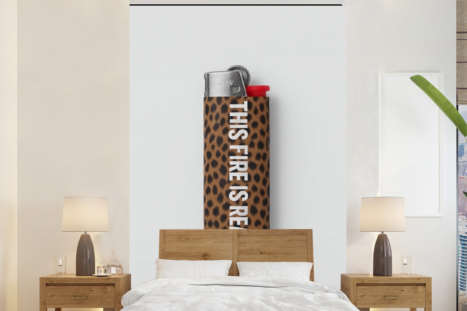 MuchoWow Fototapete Feuerzeug - Zitat - Panther Druck, Matt, bedruckt, Vliestapete für Wohnzimmer Schlafzimmer Küche, Fototapete, 180x280 cm