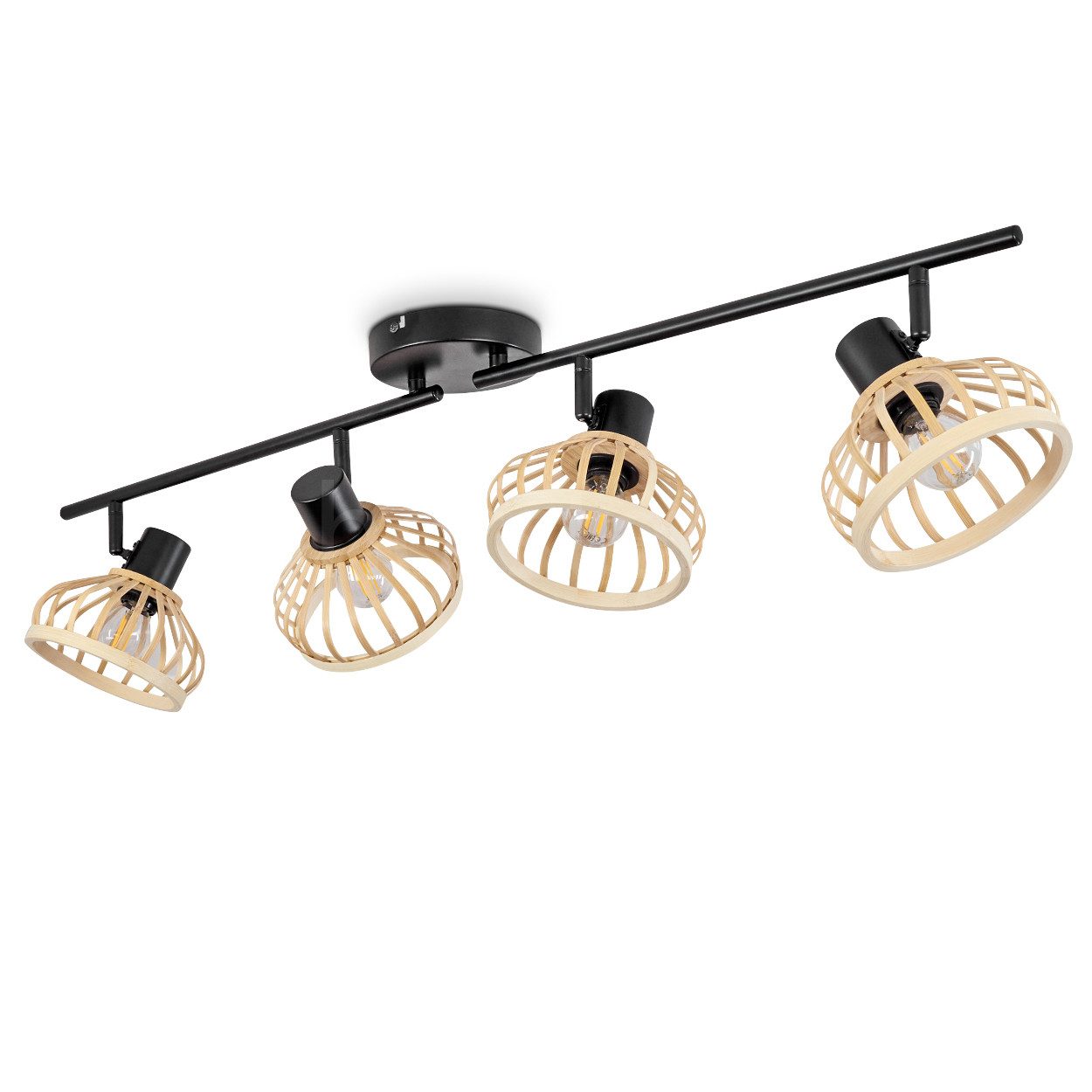 hofstein Deckenleuchte »Madrisio« Deckenlampe aus Metall/Bambus in Schwarz/Natur, ohne Leuchtmittel, Leuchte, verstellbare Gitter-Optik u. Lichteffekt, E14